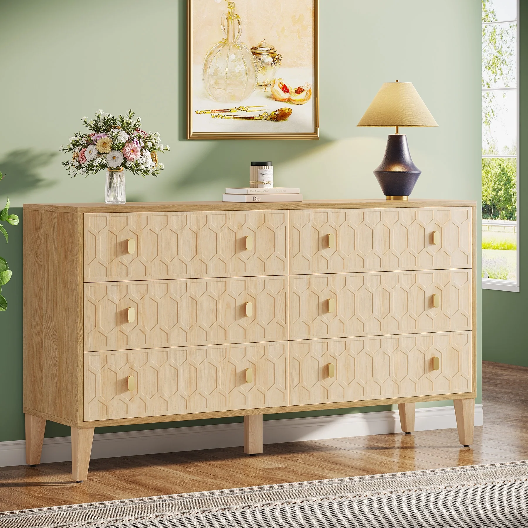 55-inch Dresser for Bedroom Chest of Drawers with Solid Wood Legs