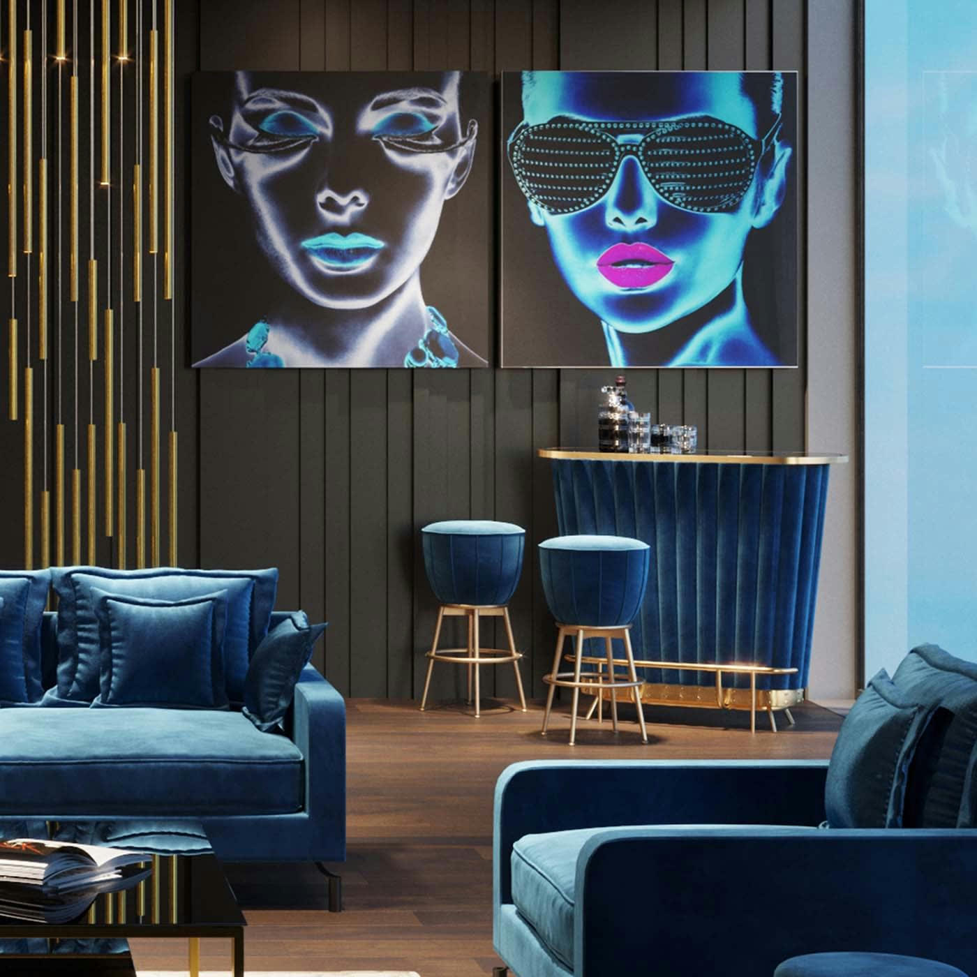 TOUGH GIRL - Tableau effet négatif femme lunettes en verre 120x120