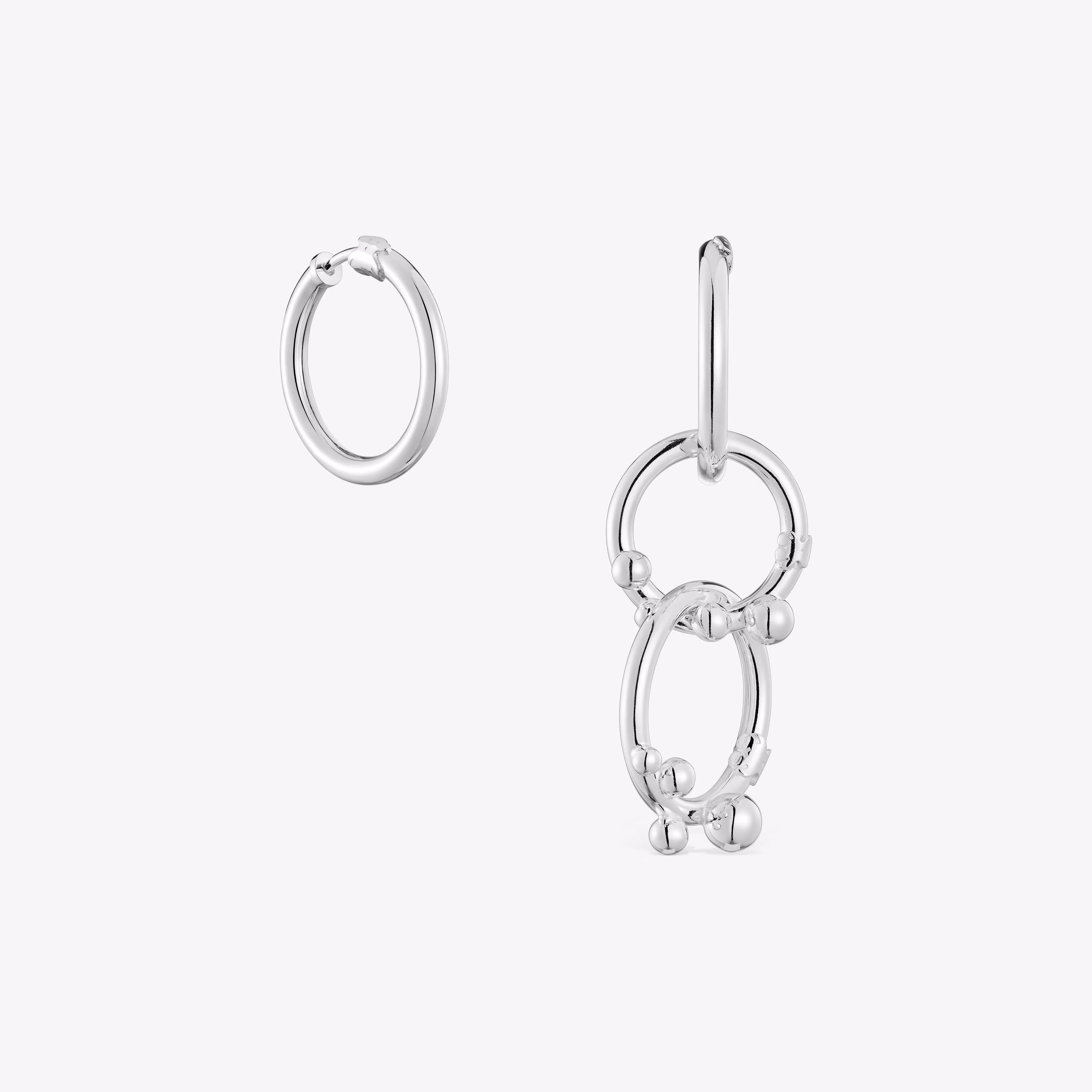 Pendientes de plata corto/largo con anillas y detalles Hold