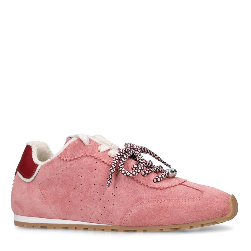 Manfield Roze suède sneakers met dubbele vetersluiting