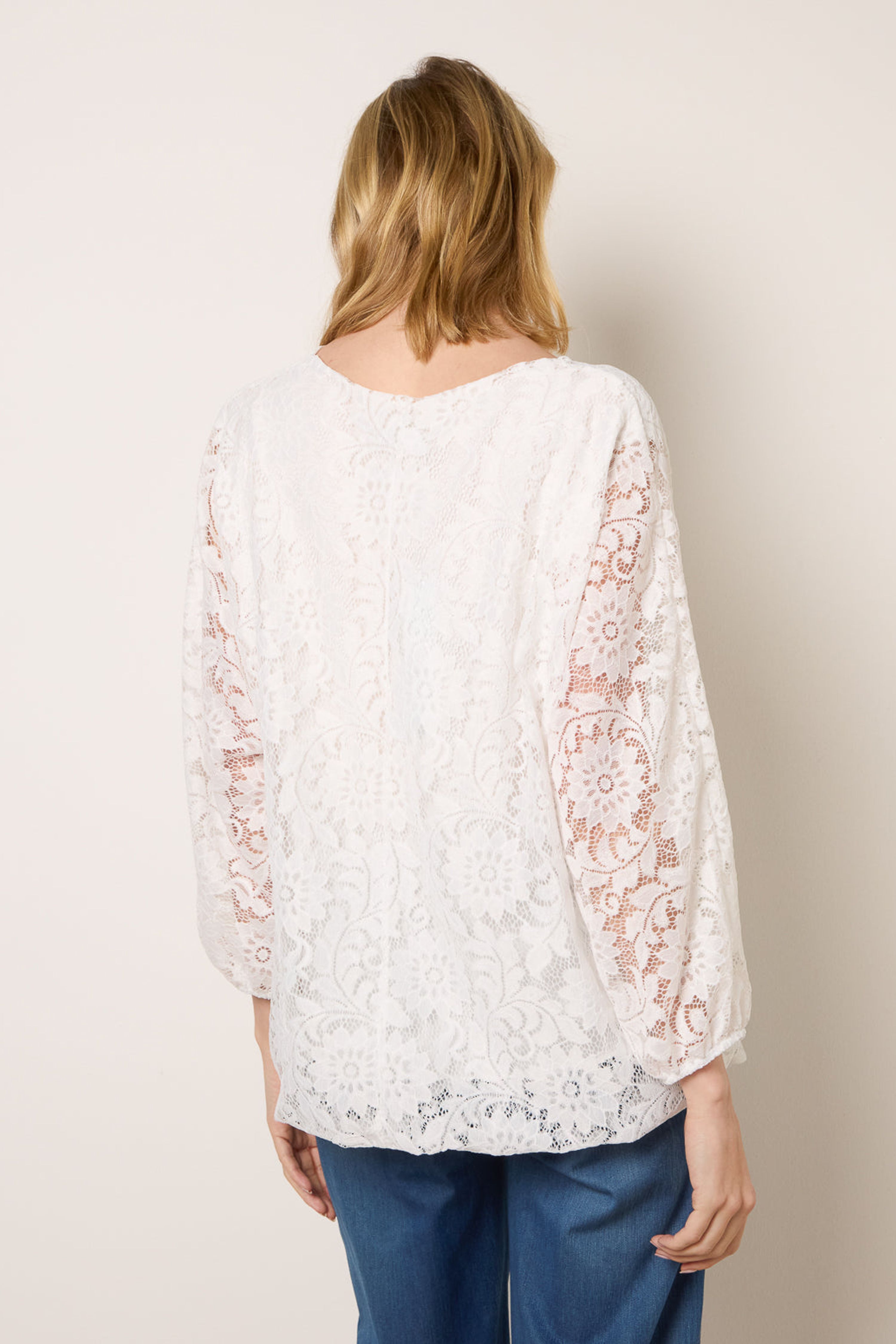 Blue Vanilla Ivory Lace Puffball Batwing Top