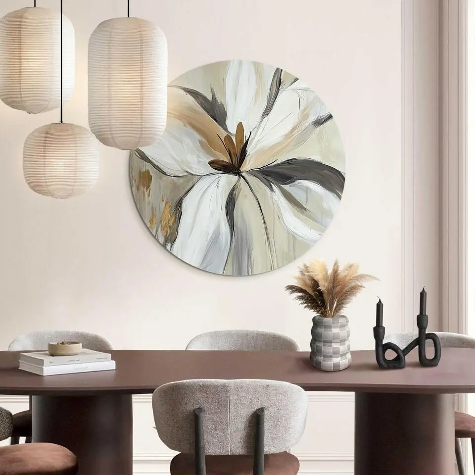 Glasschilderij Klassieke bloem - &Oslash; 70 - Beige