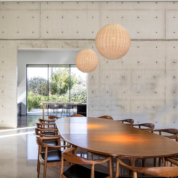 Micah Cream 1-Light Rattan Globe Basket Pendant Light