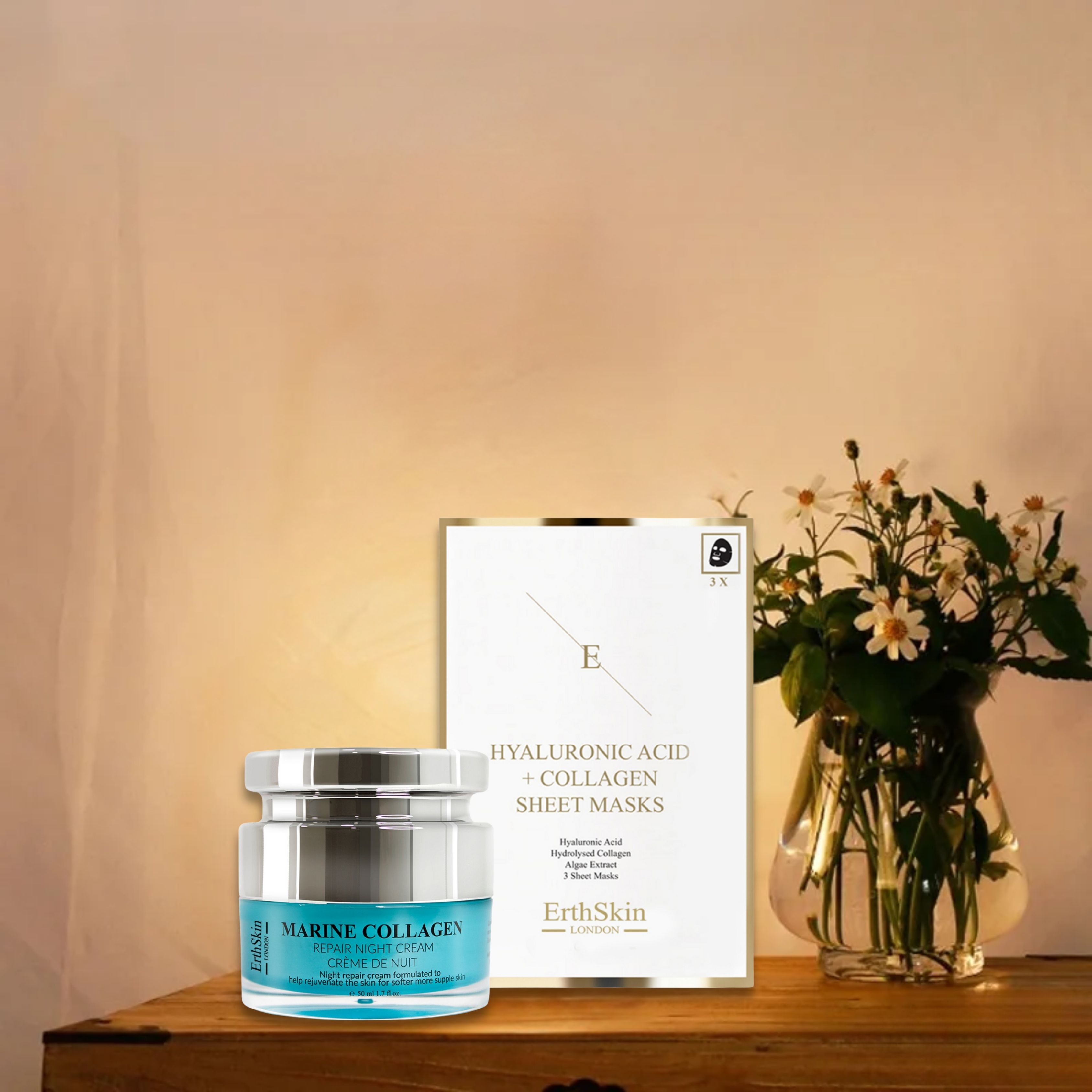 Erth Skin London Marine Collagen Night Cream 50ml   HA Sheet Mask -3Sheets