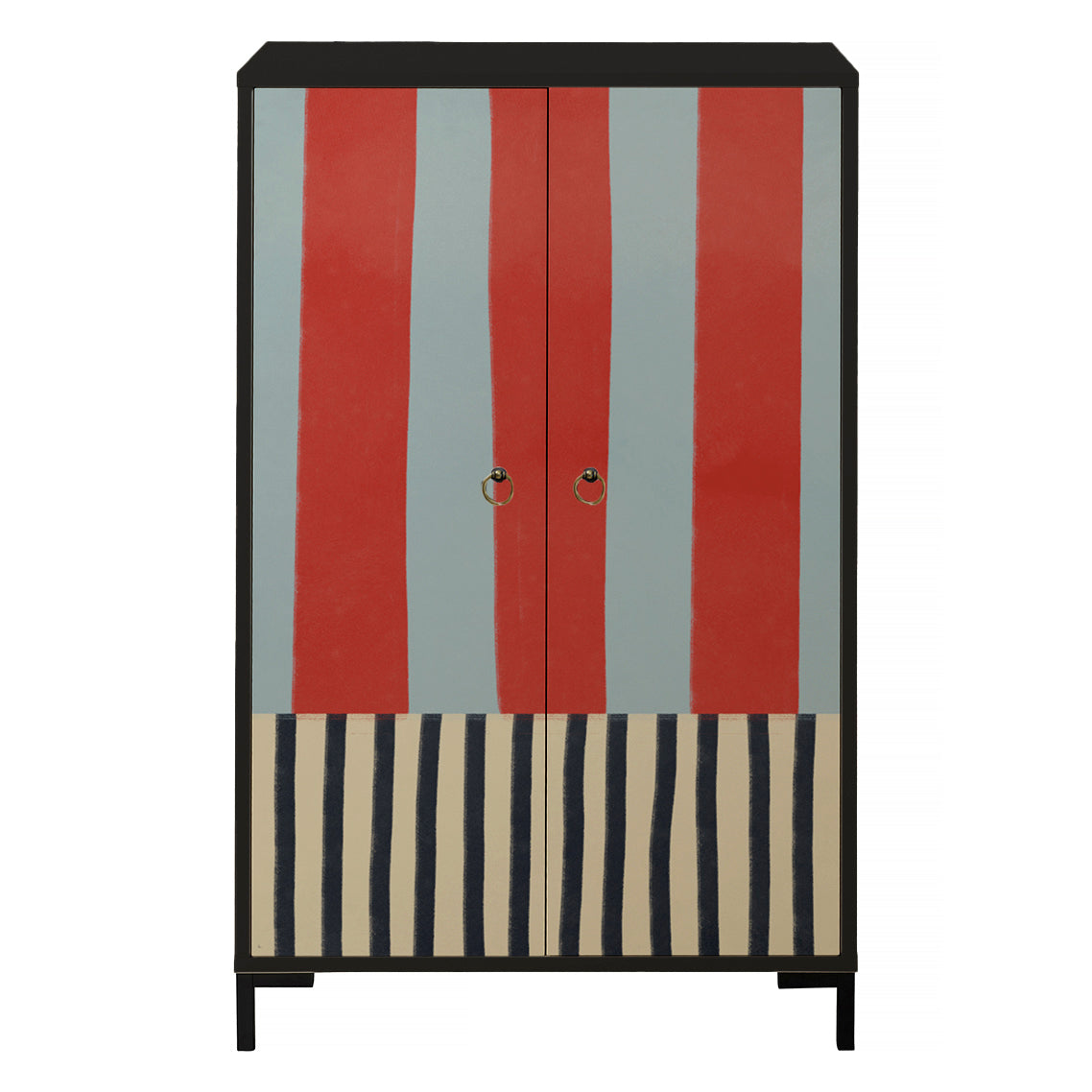 Dressoir van MDF met 2 decoratieve deuren, motief met terracotta- en grijze banden