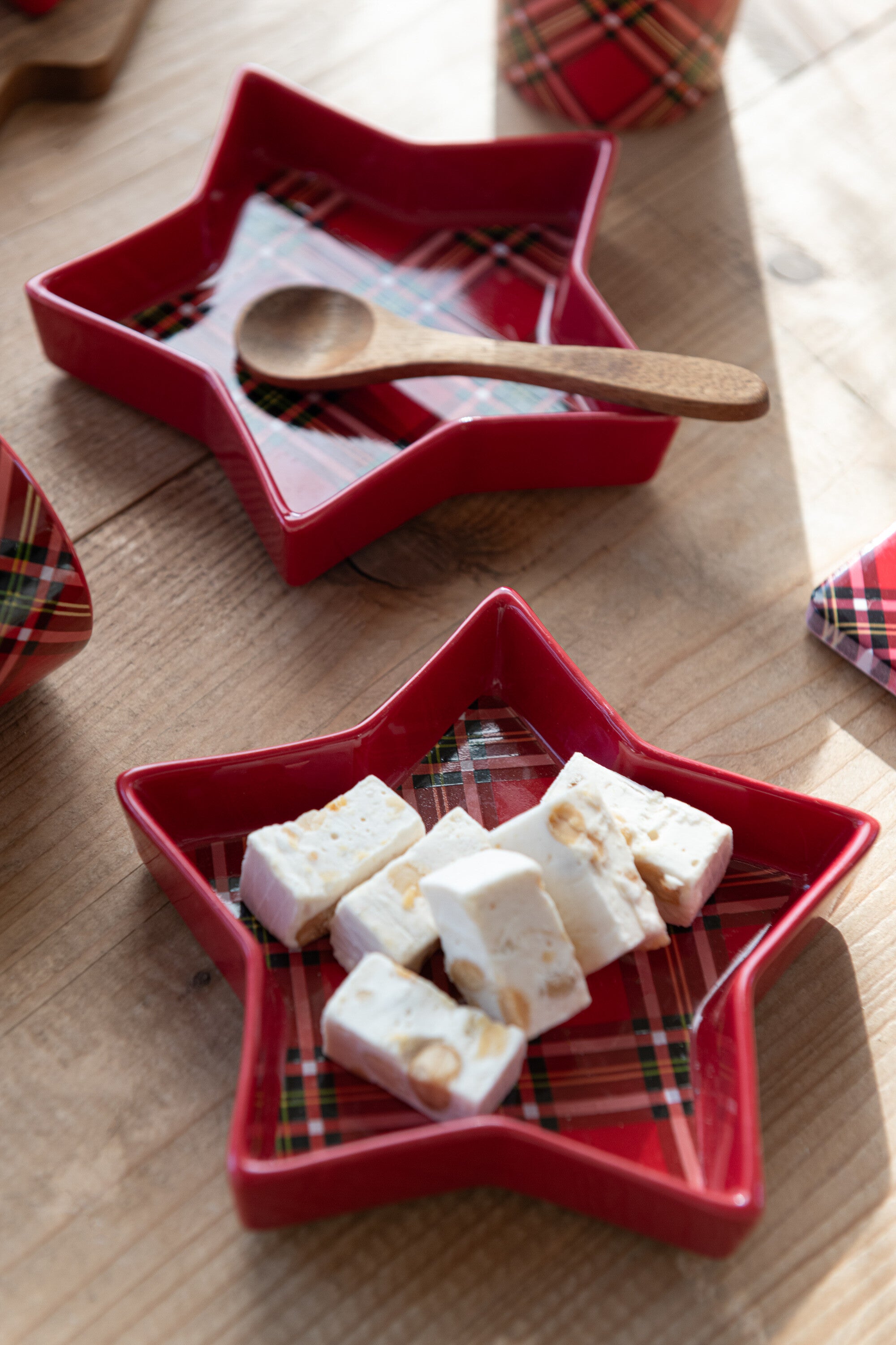 J-Line schaal Plaid Ster - keramiek - rood - doos van 2