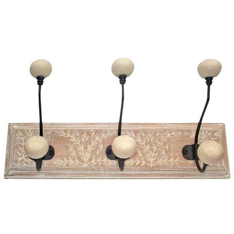 - Patère en manguier motif feuilles 3 crochets 3 crochets