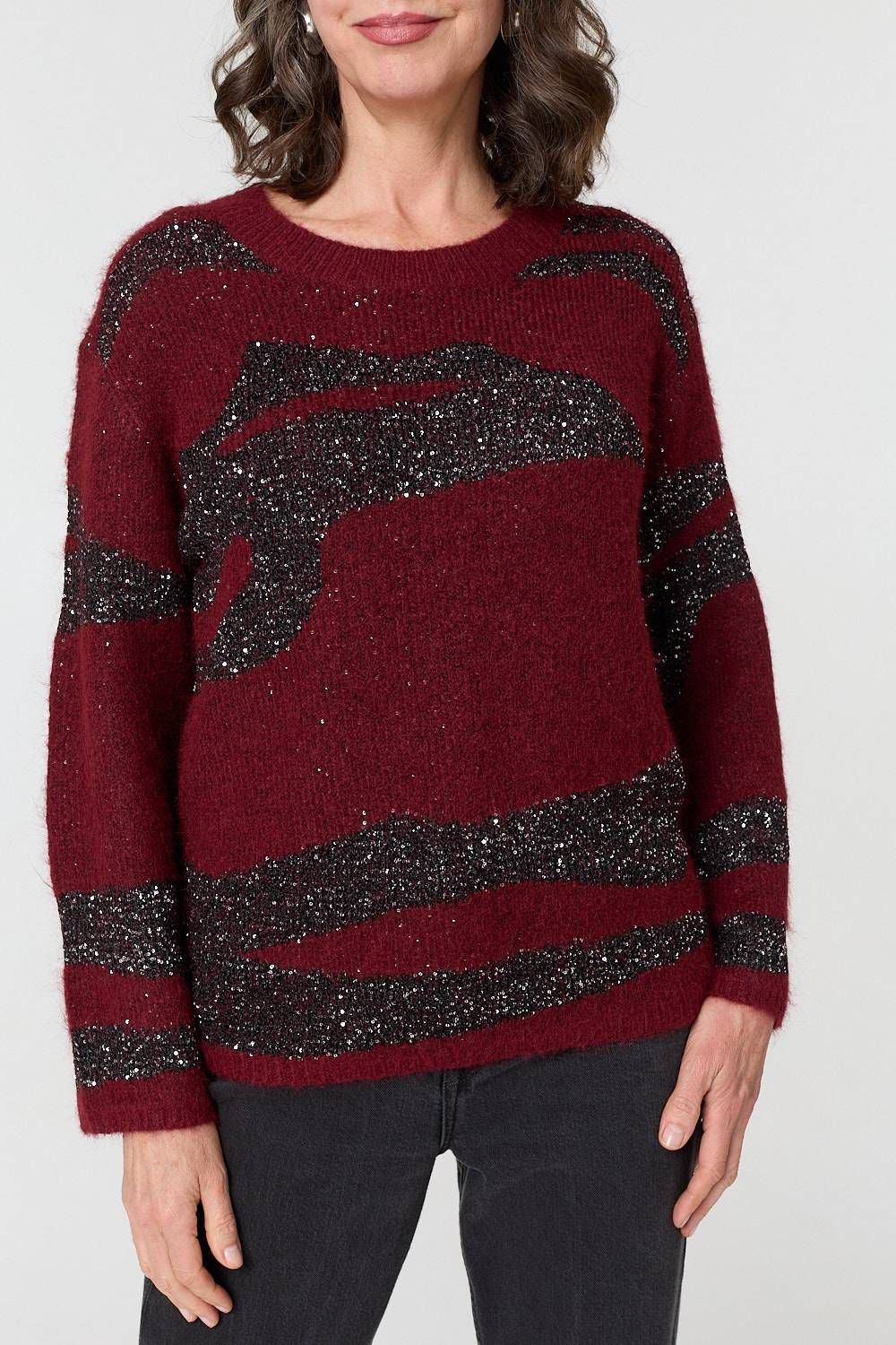 Izabel London Metallic Sparkly Animal Print Jumper