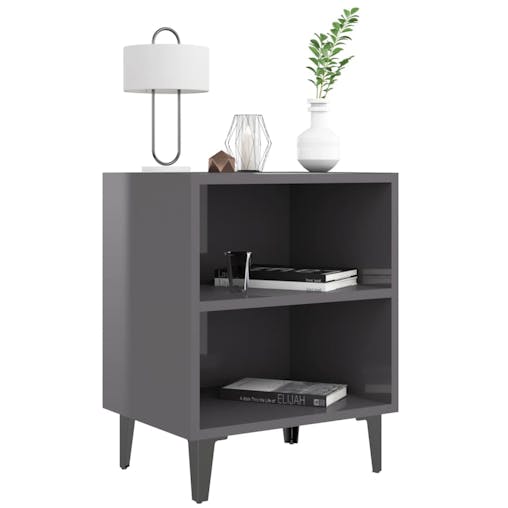 NNEVL Bed Cabinet with Metal Legs High Gloss Grey 40x30x50 cm