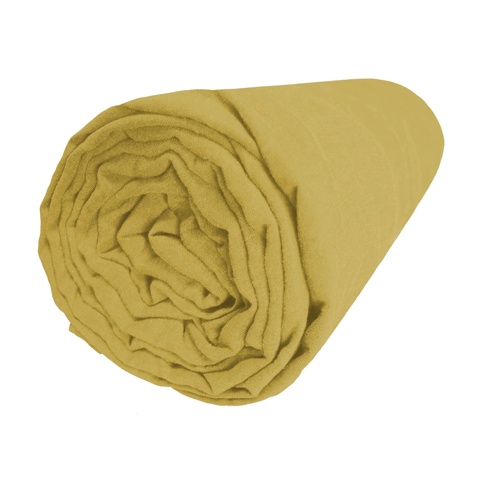 LIN LAVE - Drap-housse uni en lin lavé Safran 140x190/200cm - Bonnet 30cm