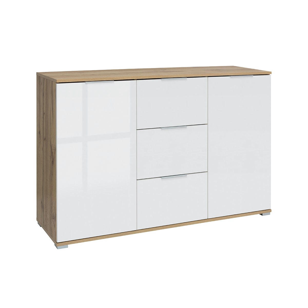 - Buffet 2 portes 3 tiroirs blanc et naturel