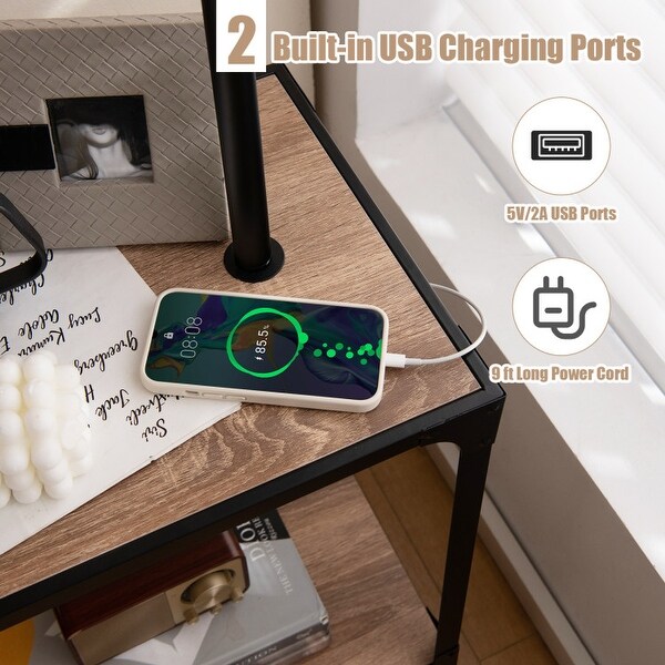360° Rotatable Floor Lamp with End Table and USB Charging Ports - 9 ft