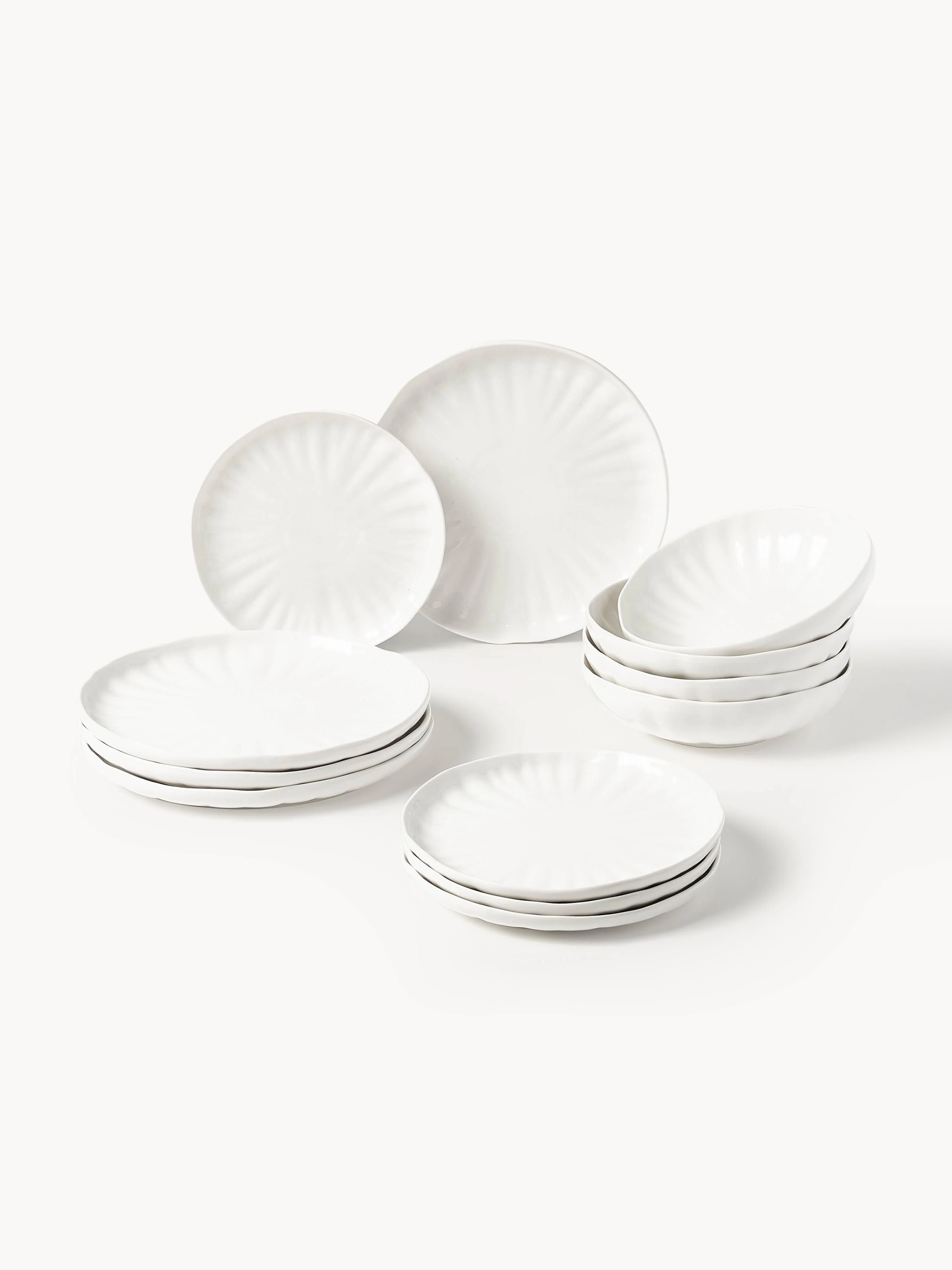 Porzellan-Geschirr-Set Sali mit Relief, 4 Personen, 12er-Set