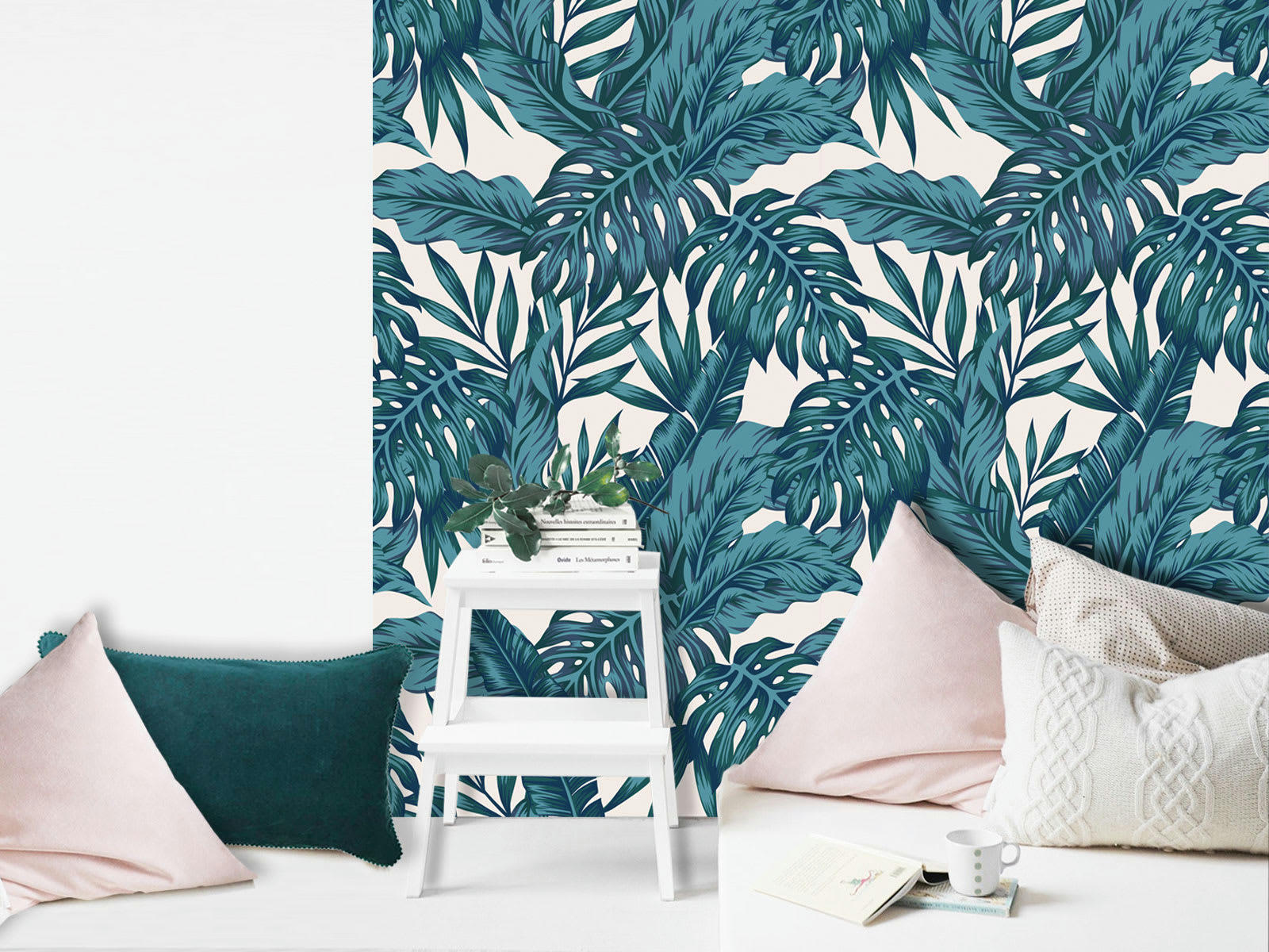 - Papier peint adhésif palmeraie bleu paon 80cmx2m50