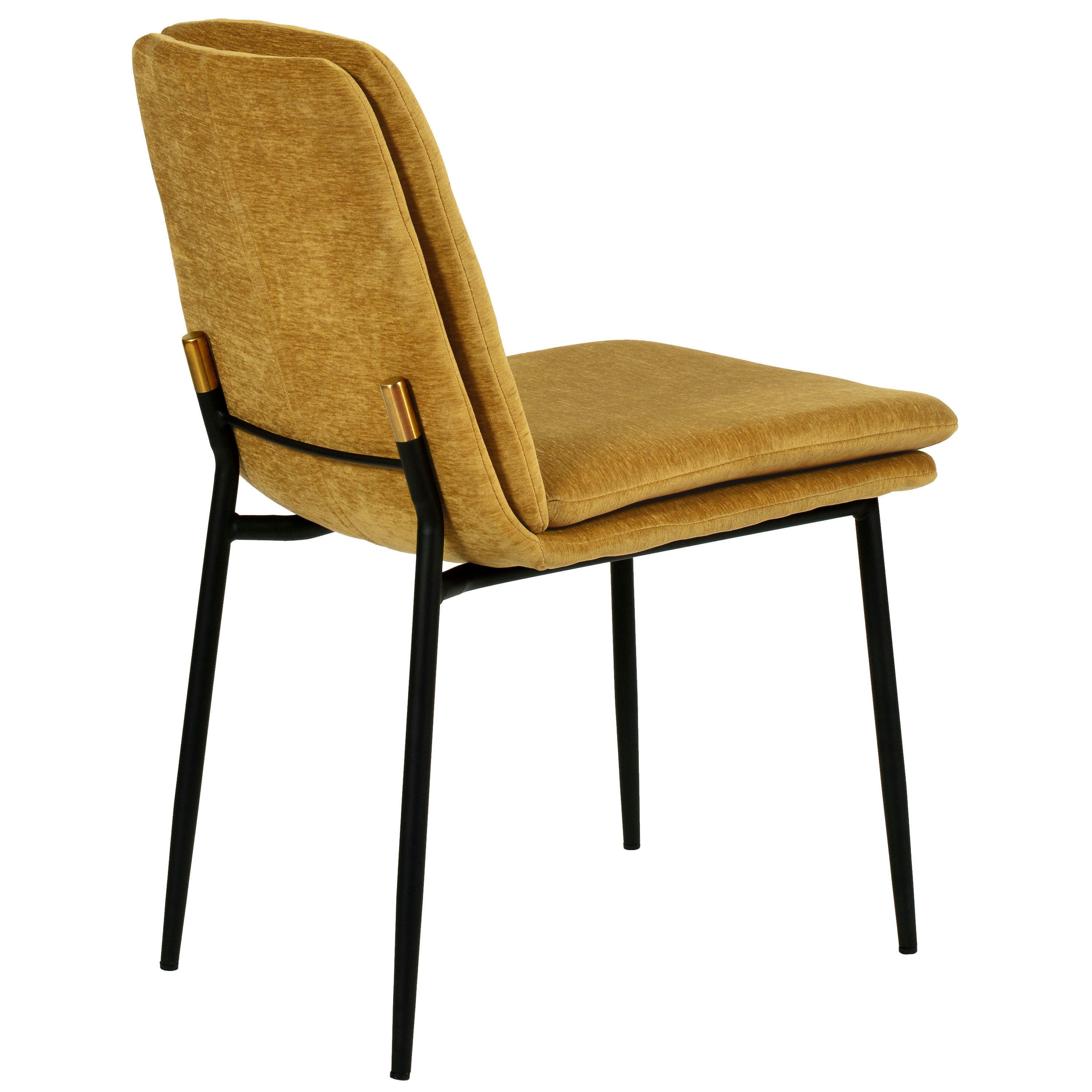 NOLAN - Chaise en tissu chenillé Moutarde, métal noir et doré (x2)