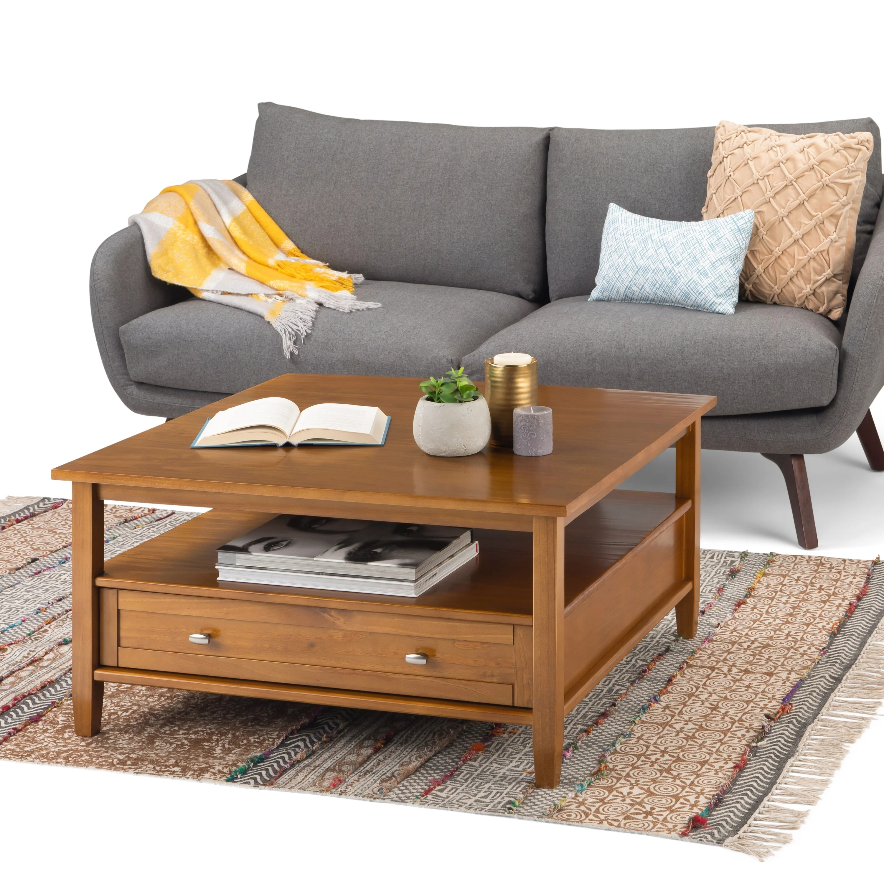 WYNDENHALL Norfolk SOLID WOOD 36 inch Wide Square Transitional Coffee Table - 36 x 36 x 18.5 - 36 x 36 x 18.5