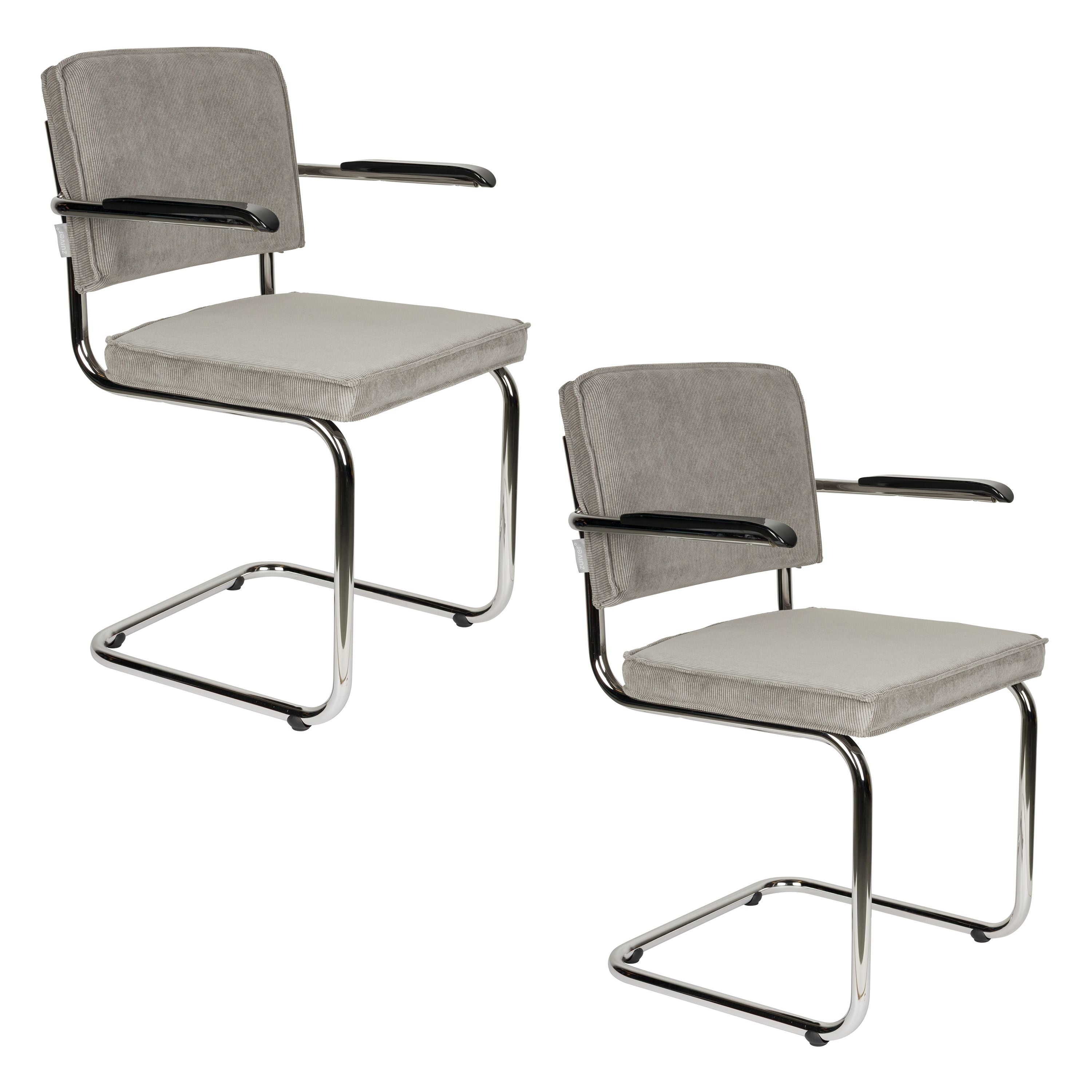 Zuiver Ridge Rib Eetkamerstoelen Armleuning Lichtgrijs - Set van 2