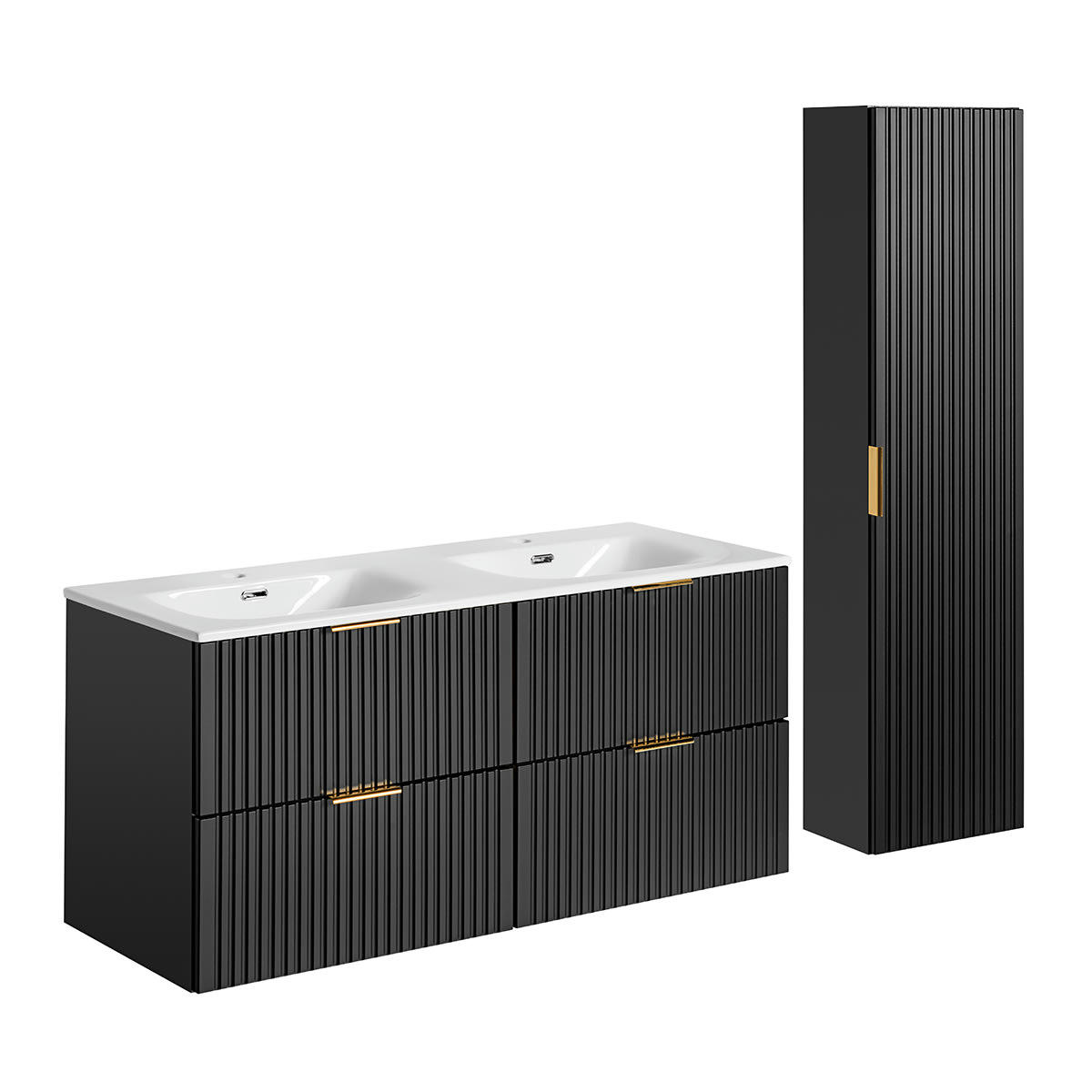 - Ensemble meuble double vasque encastrée 120cm et colonne noir