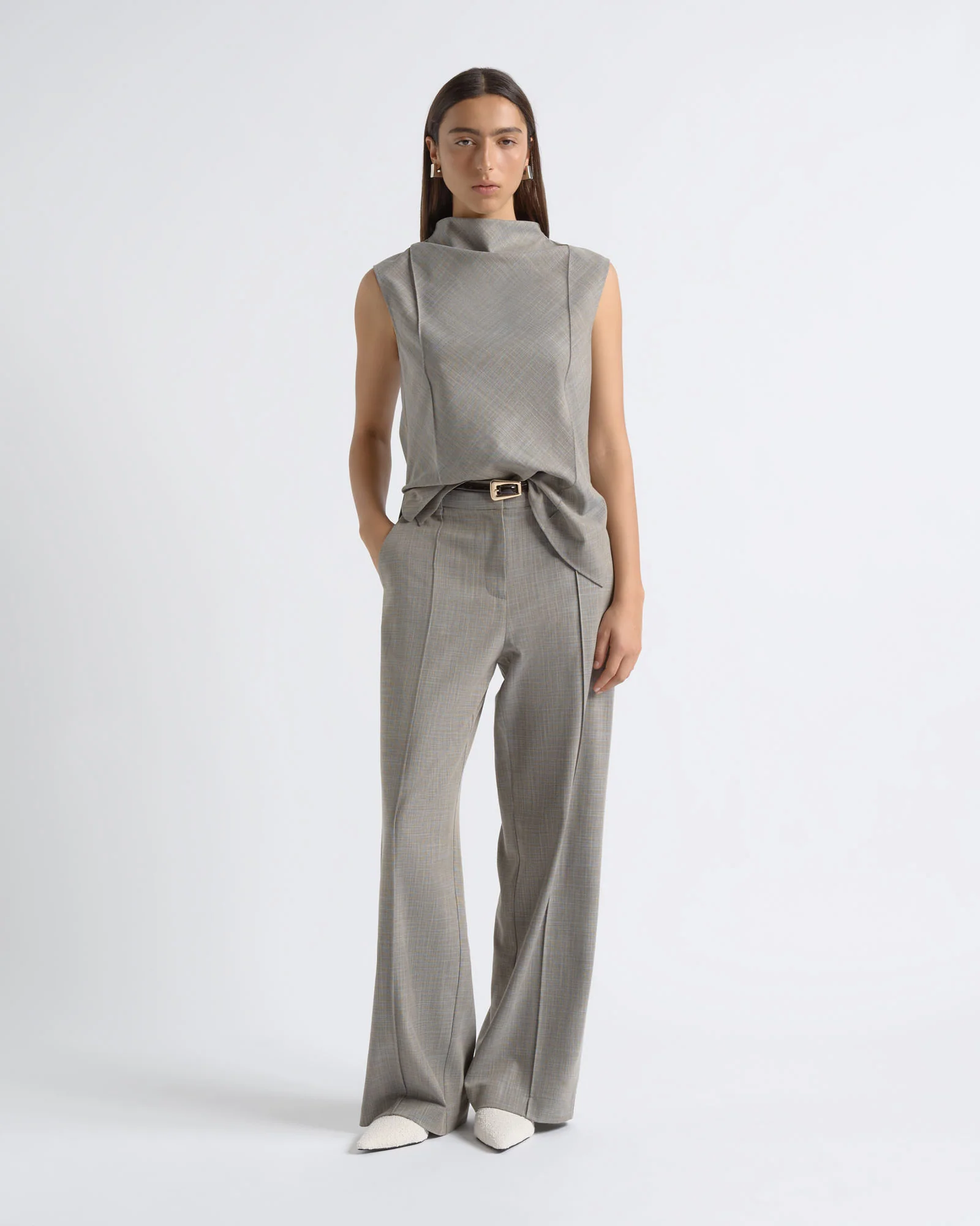 Drape Neck Pin Tuck Top