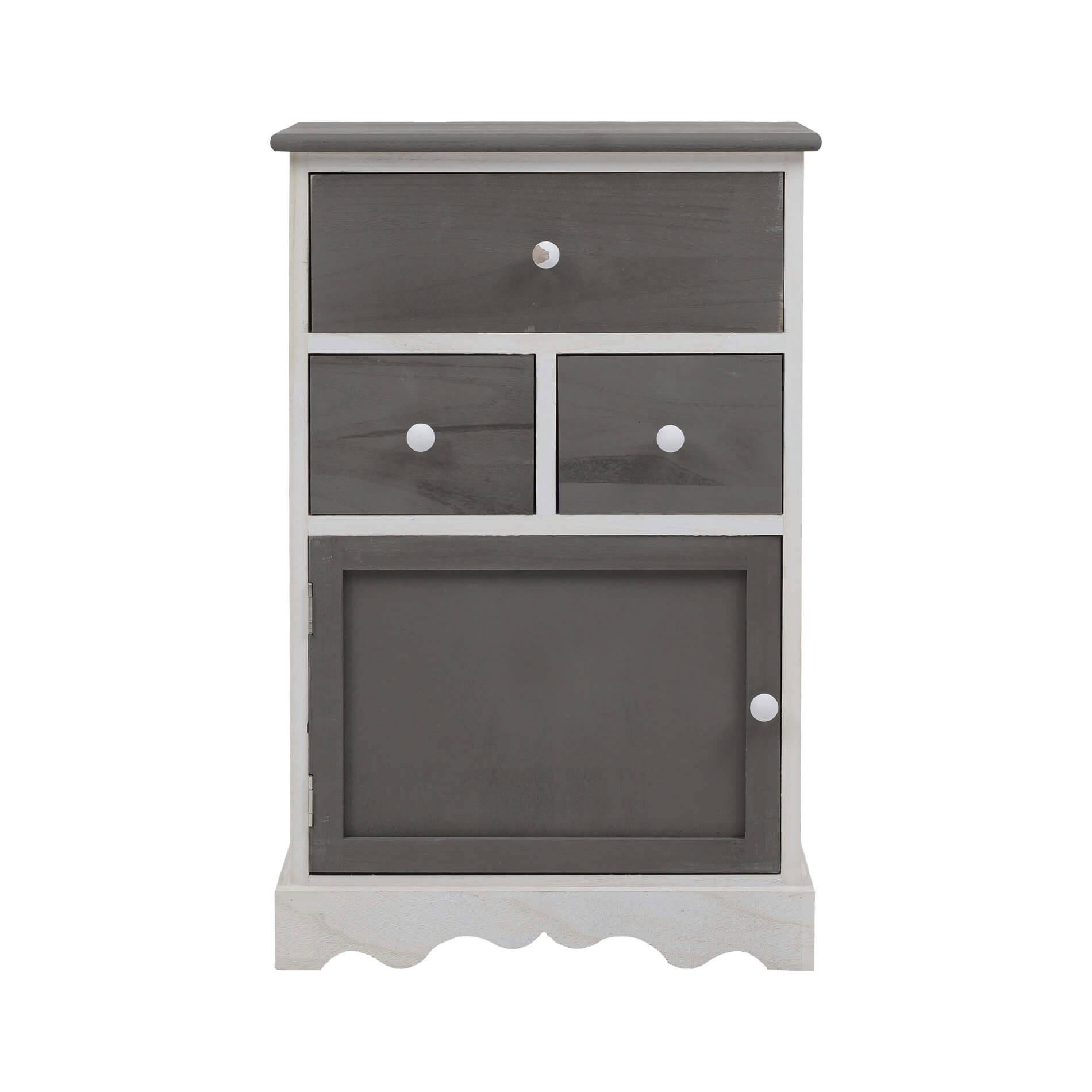 - Commode de rangement avec 3 tiroirs et 1 porte en bois gris et blanc