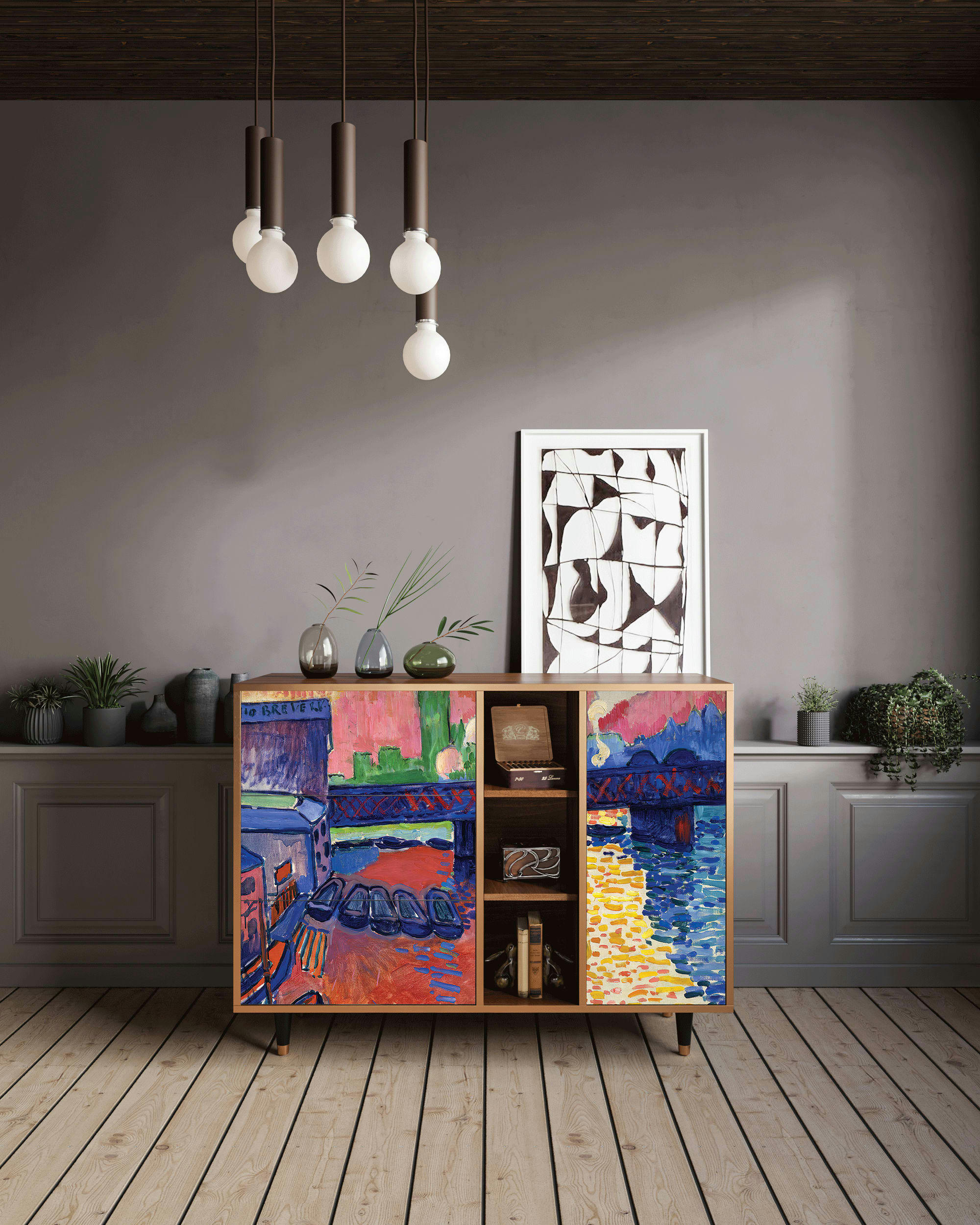 CHARING CROSS BRIDGE BY ANDRE DEAIN - Buffet  multicolore 3 tiroirs et 1 porte L 125 cm