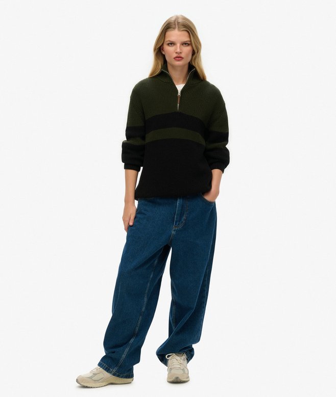 Oversized Cotton Classic Stripe Half-Zip Jumper