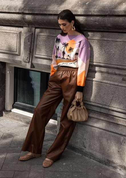 Cognac leren fishnet ballerina's