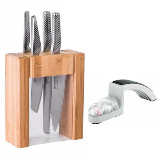 New Global Teikoku 5Pc Knife Block Set Minosharp Knife Sharpener Japanese Knives
