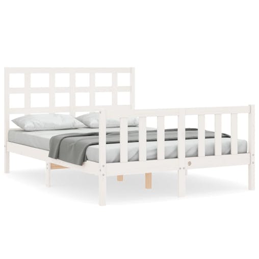 NNEVL Bed Frame with Headboard White 137x187 cm Double Solid Wood