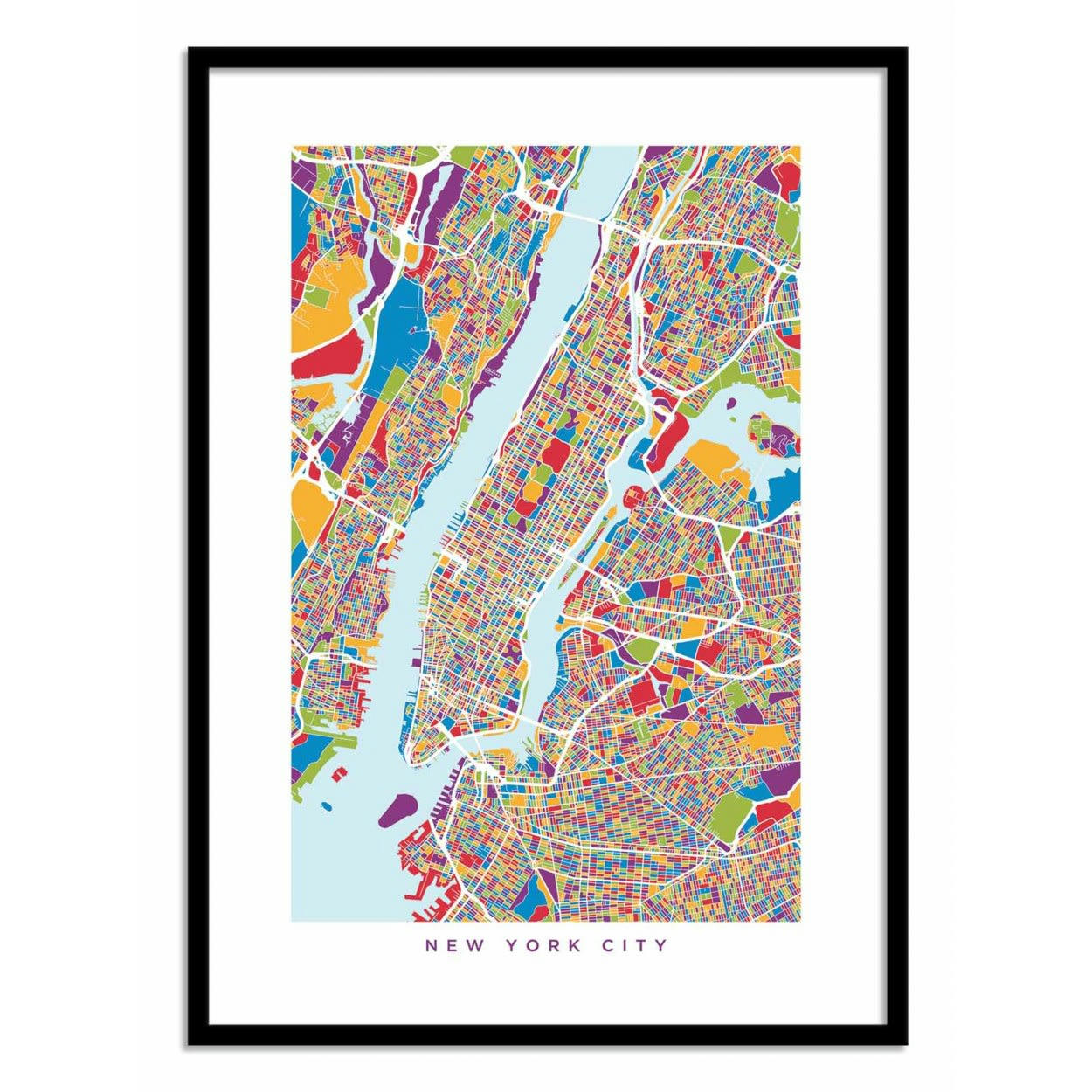 MICHAEL TOMPSETT - NEW-YORK COLORED MAP -  Affiche d'art 30 x 40 cm