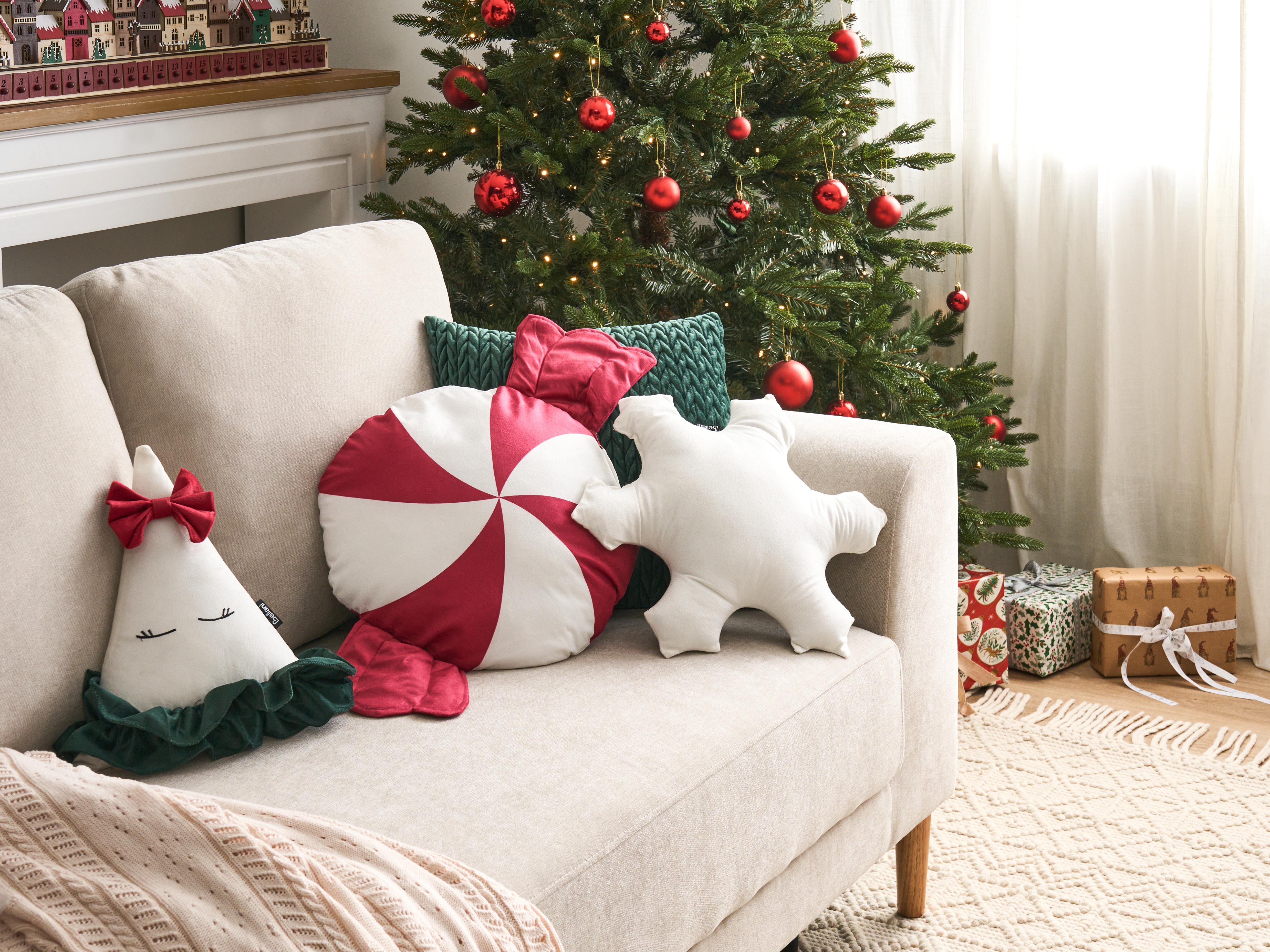 Set of 3 Decorative Cushions NOELNEST Velvet 30 x 35 cm 40 x 40 cm Multicolour Christmas Motif