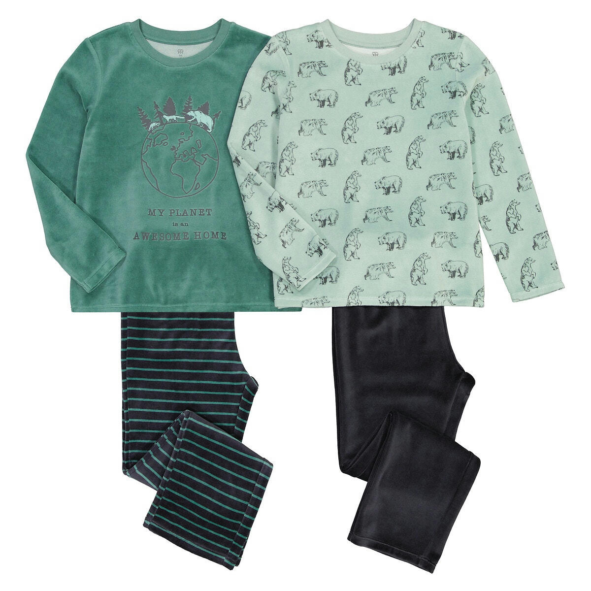 Lot de 2 pyjamas en velours imprimés ours
