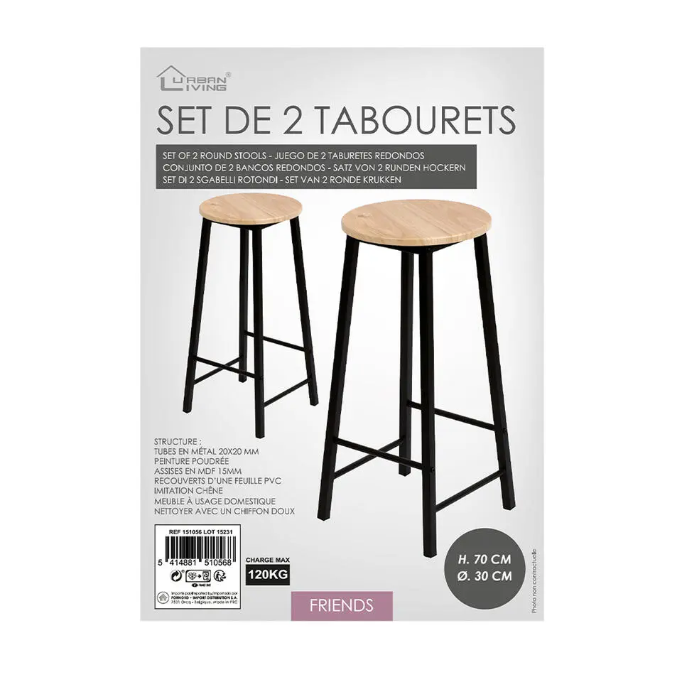 Urban Living Barkrukken set van 2x stuks - D30 x H70 cm