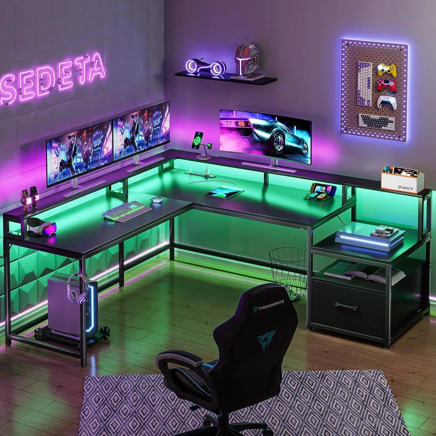 L Shaped Gaming Desk 66 Home Office Desk with File Drawer