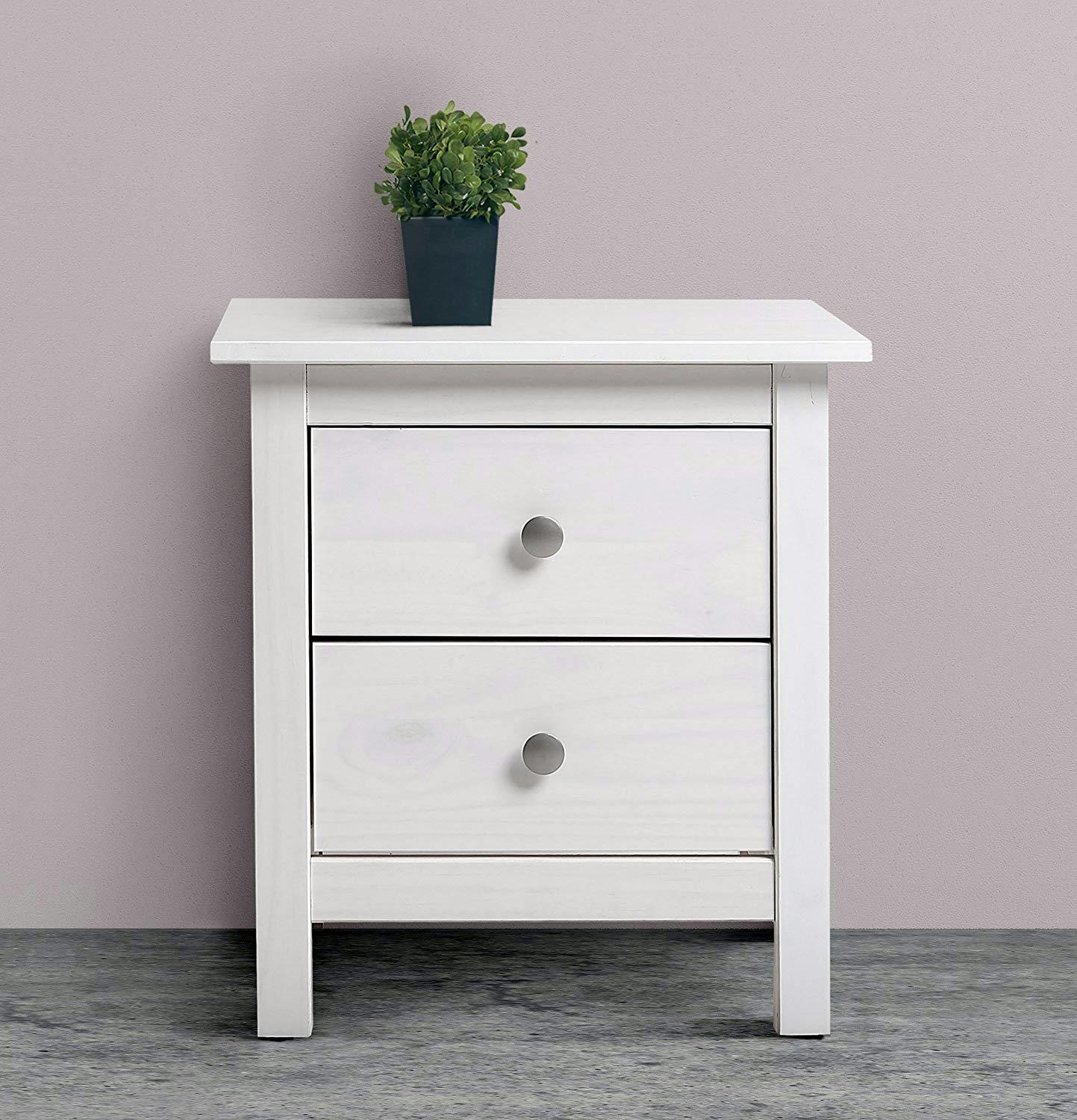 BETTY - Table de chevet 2 tiroirs blanc, fabriqué en bois de pin massif