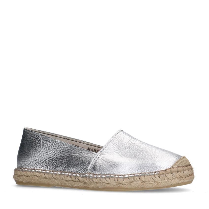 Manfield Zilveren leren espadrilles