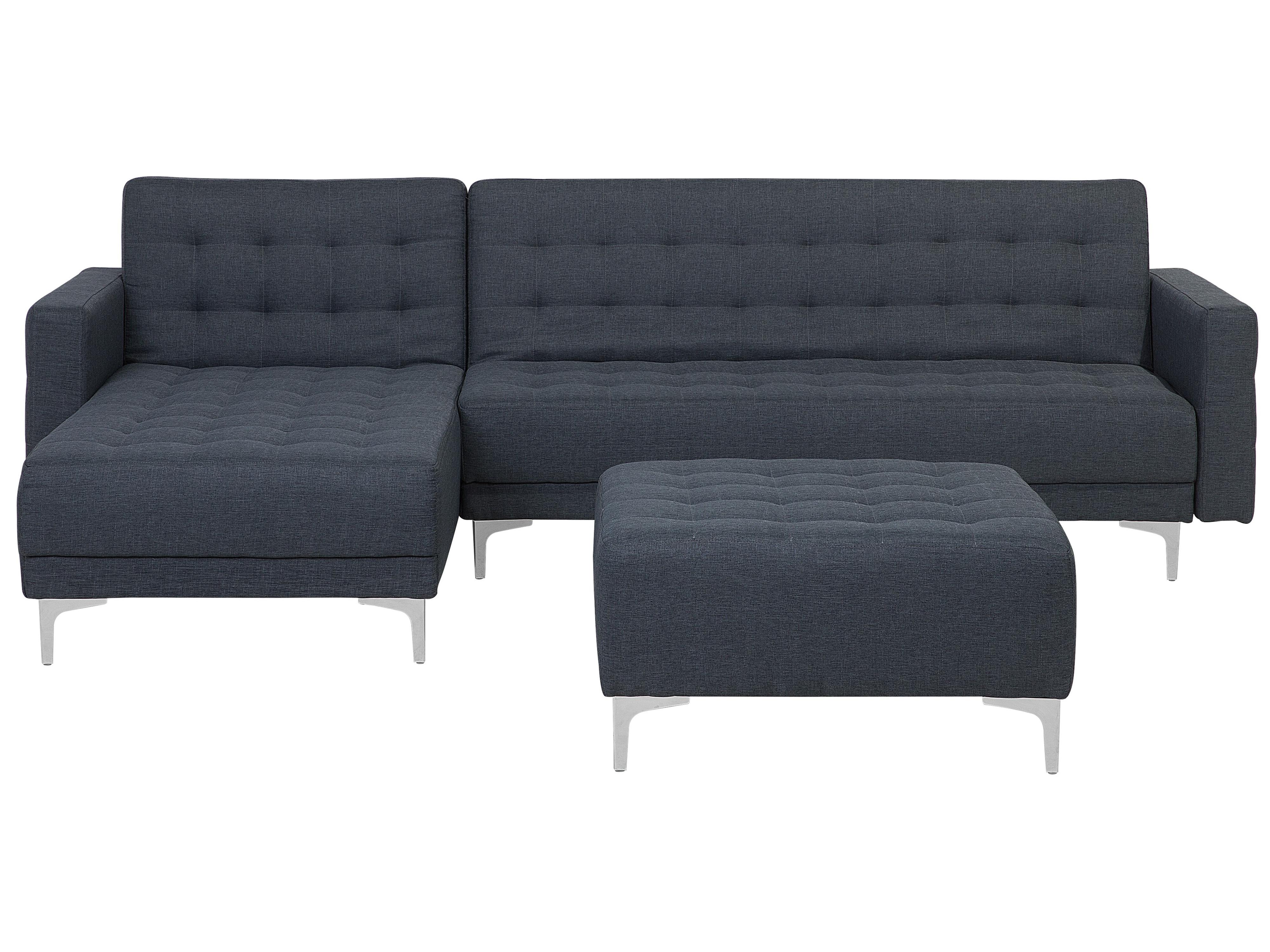 Modular Corner Sofa Bed 4 Seater ABERDEEN Fabric Dark Grey with Ottoman Right Hand