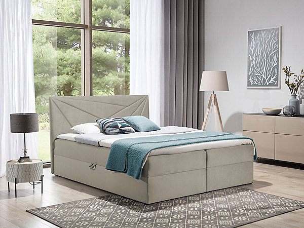 Lit continental Baltimore 144, Double, Brun clair, Tissu, Disponible