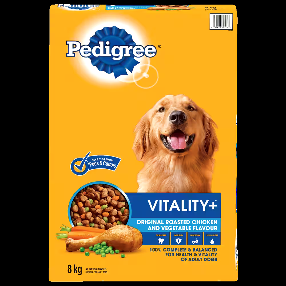 Pedigree Vitality+ Roasted Chicken and Vegetable Flavour Adult Dry Dog Food, 8-kg