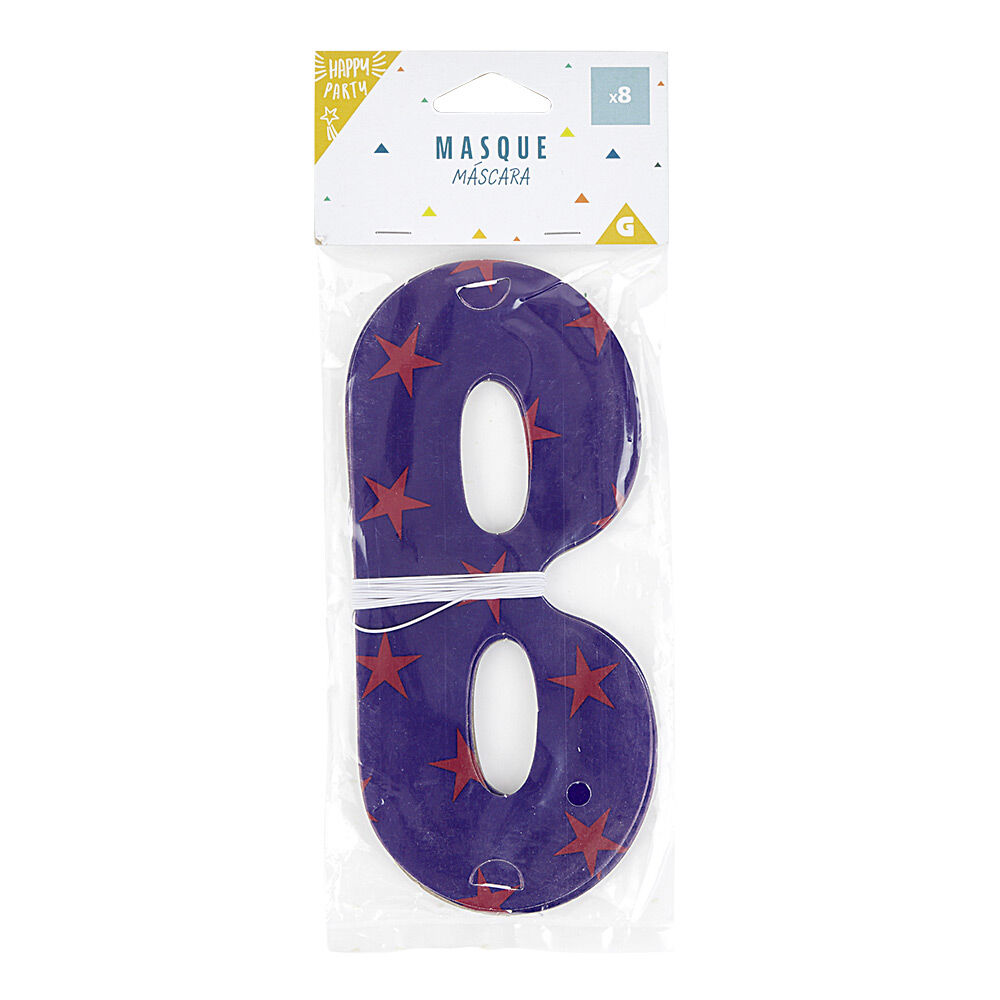 Masque de fête bleu motifs étoiles roses x8