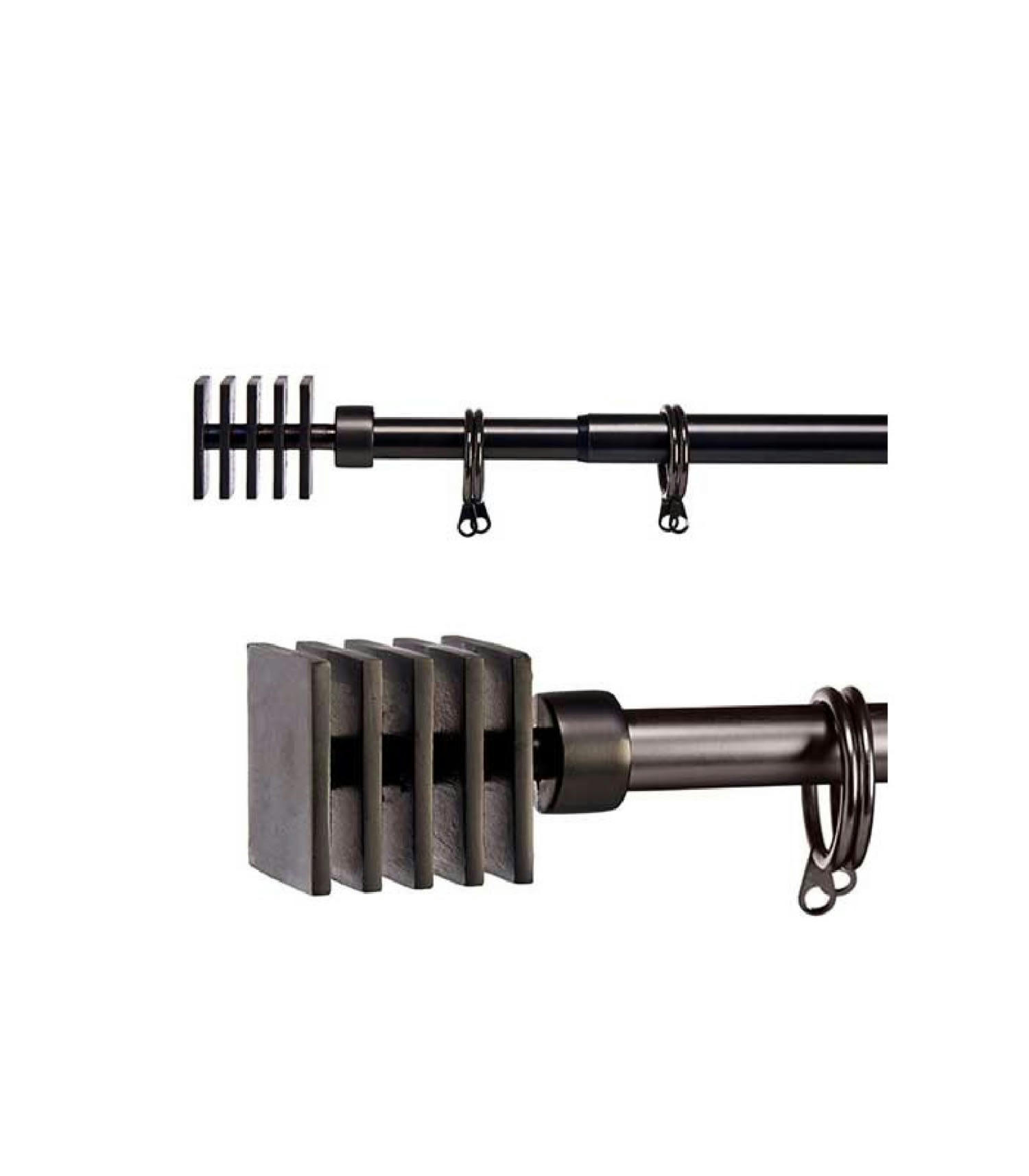 CARRÉ - Tringle à rideaux extensible métal noir carré 120 à 210cm