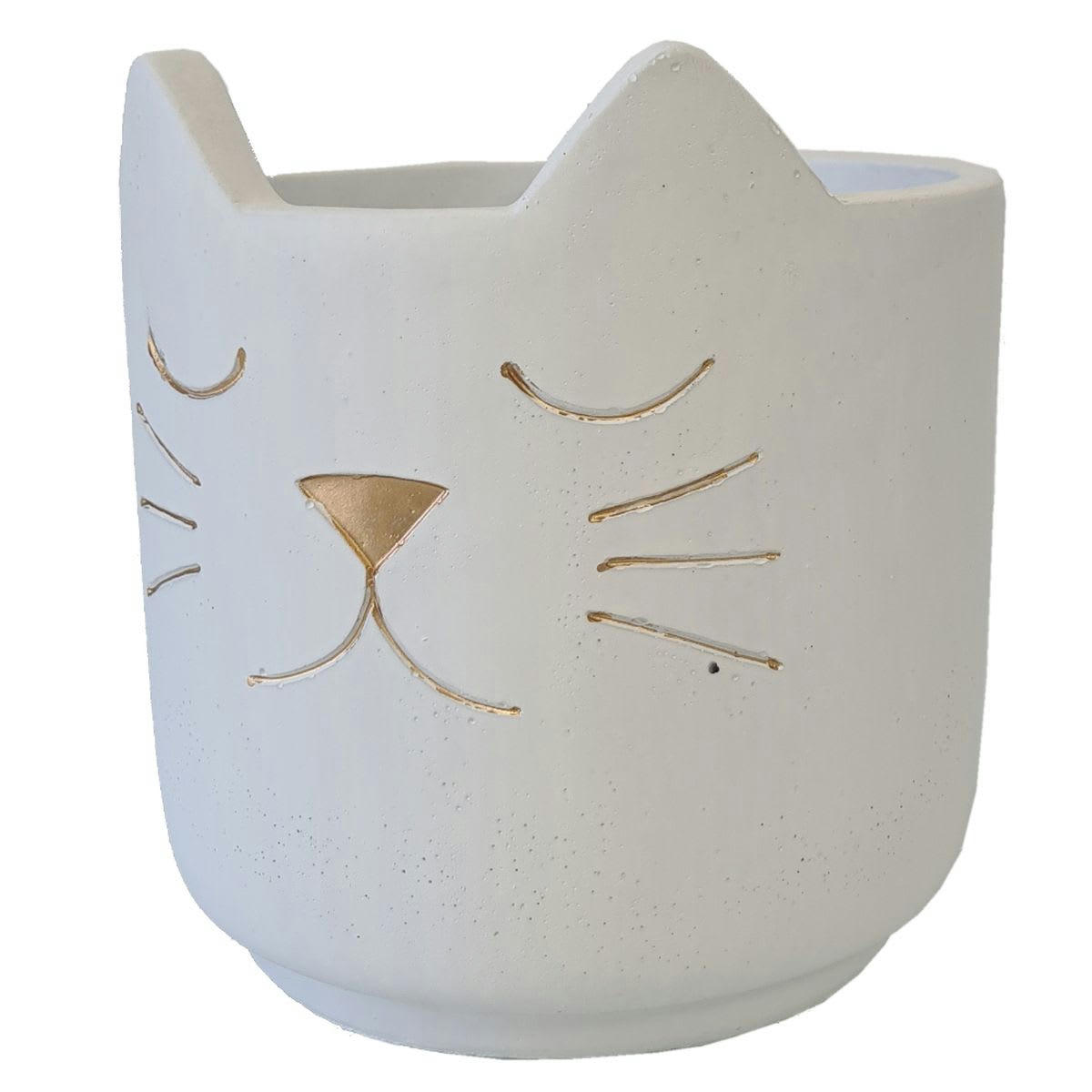 - Cache pot de fleurs chat blanc H17cm