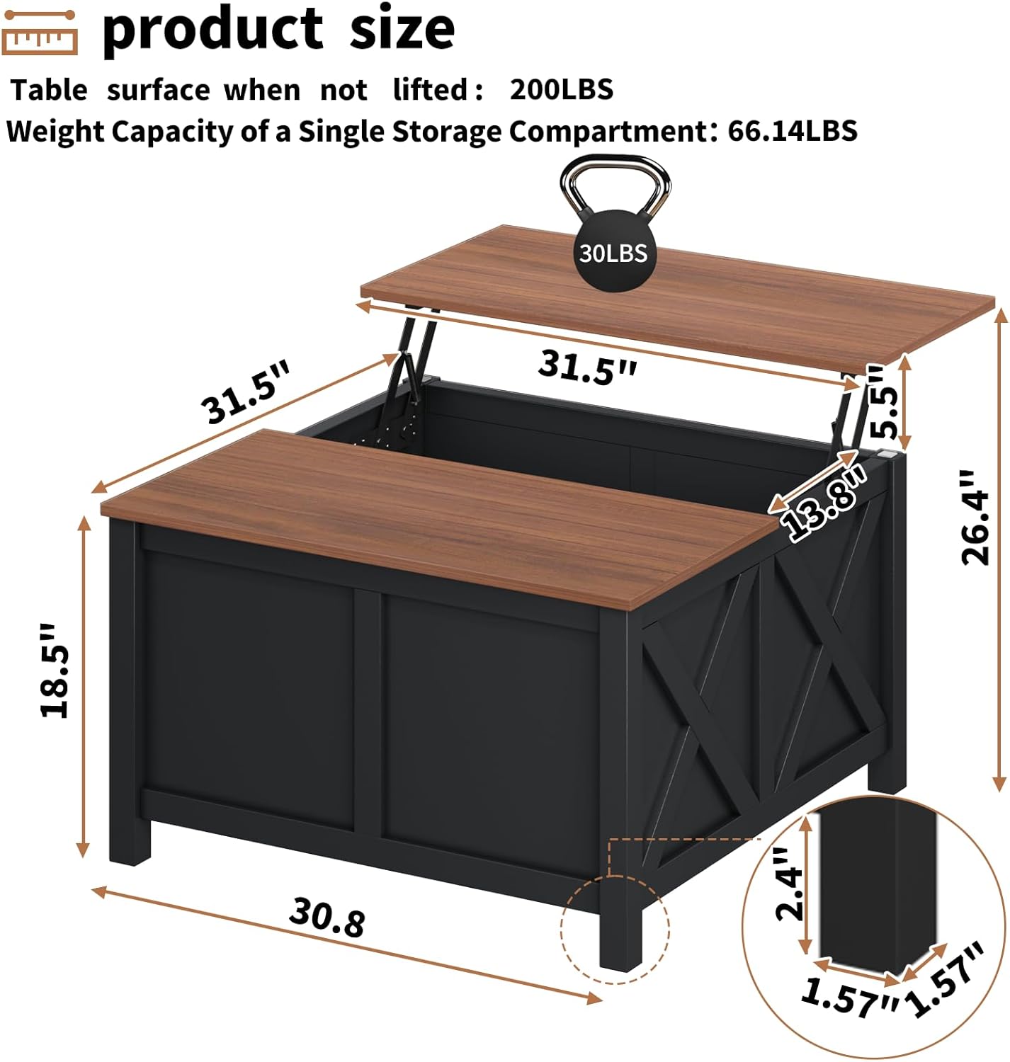 Lift Top Coffee Table with Storage, 31.5 Farmhouse Coffee Tables with Wooden Lift Tabletop and Hidden Compartment Square Center Table for Living Room, Small Space Home Office, Black