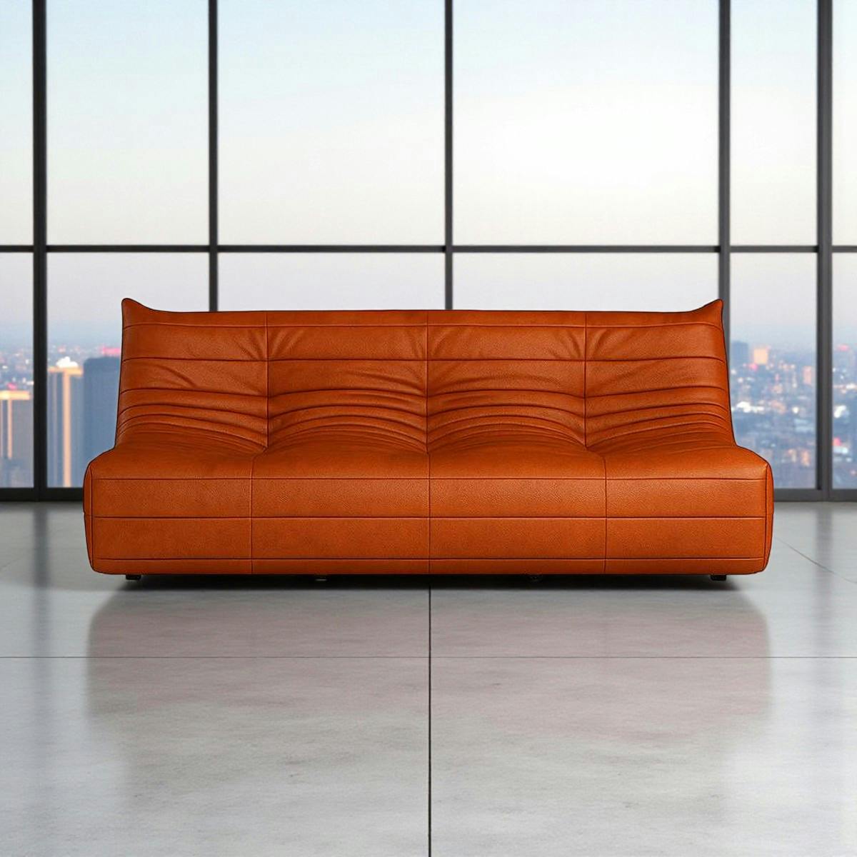 Canapé 3 places rouille en tissu plissé 210 cm ARVEN