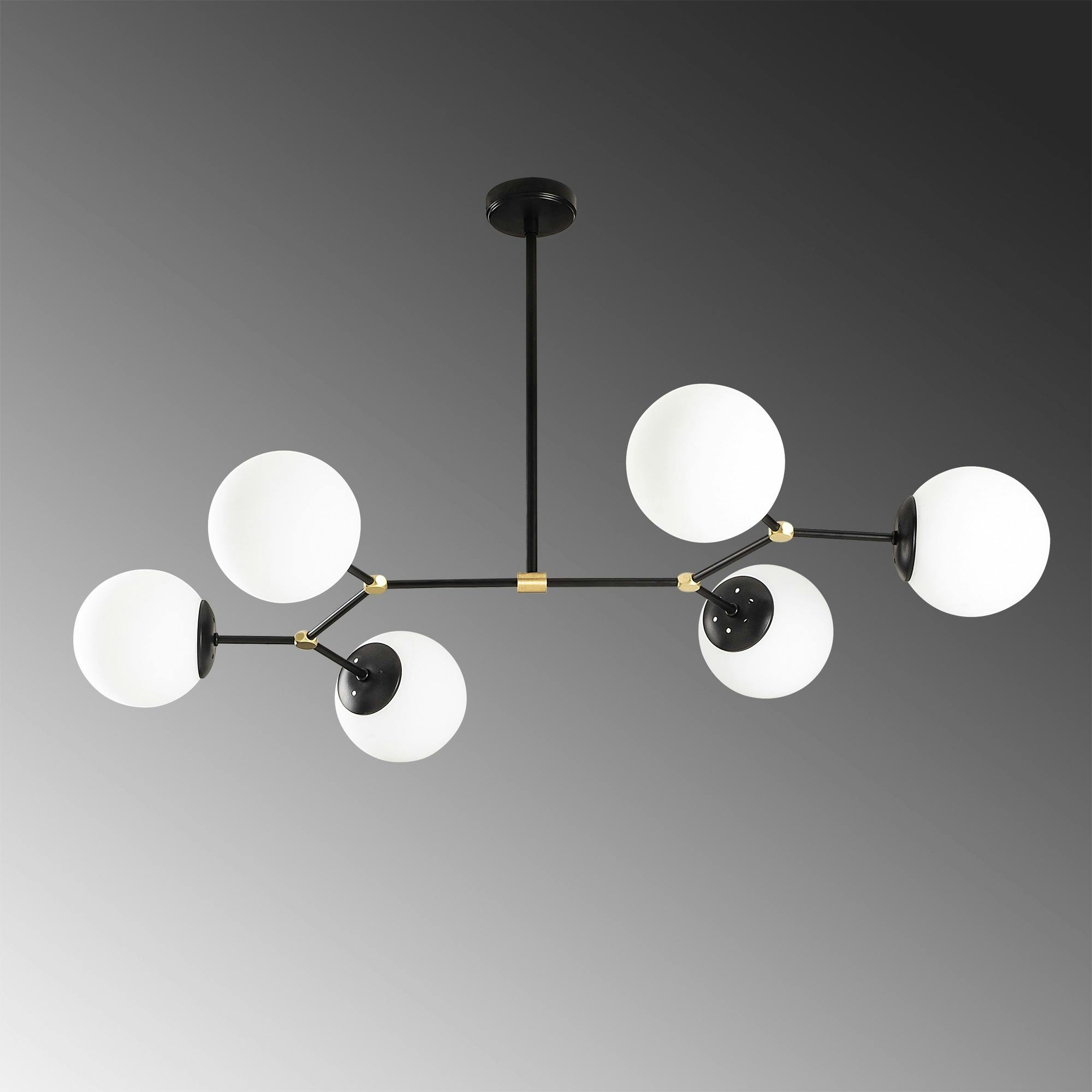 Suspension design noire 6 globes verre dépoli SIERRE