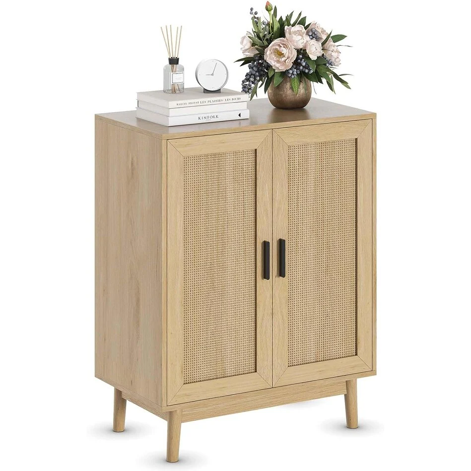 Rattan Storage Cabinet with Large Drawer Buffet Adjustable Shelf