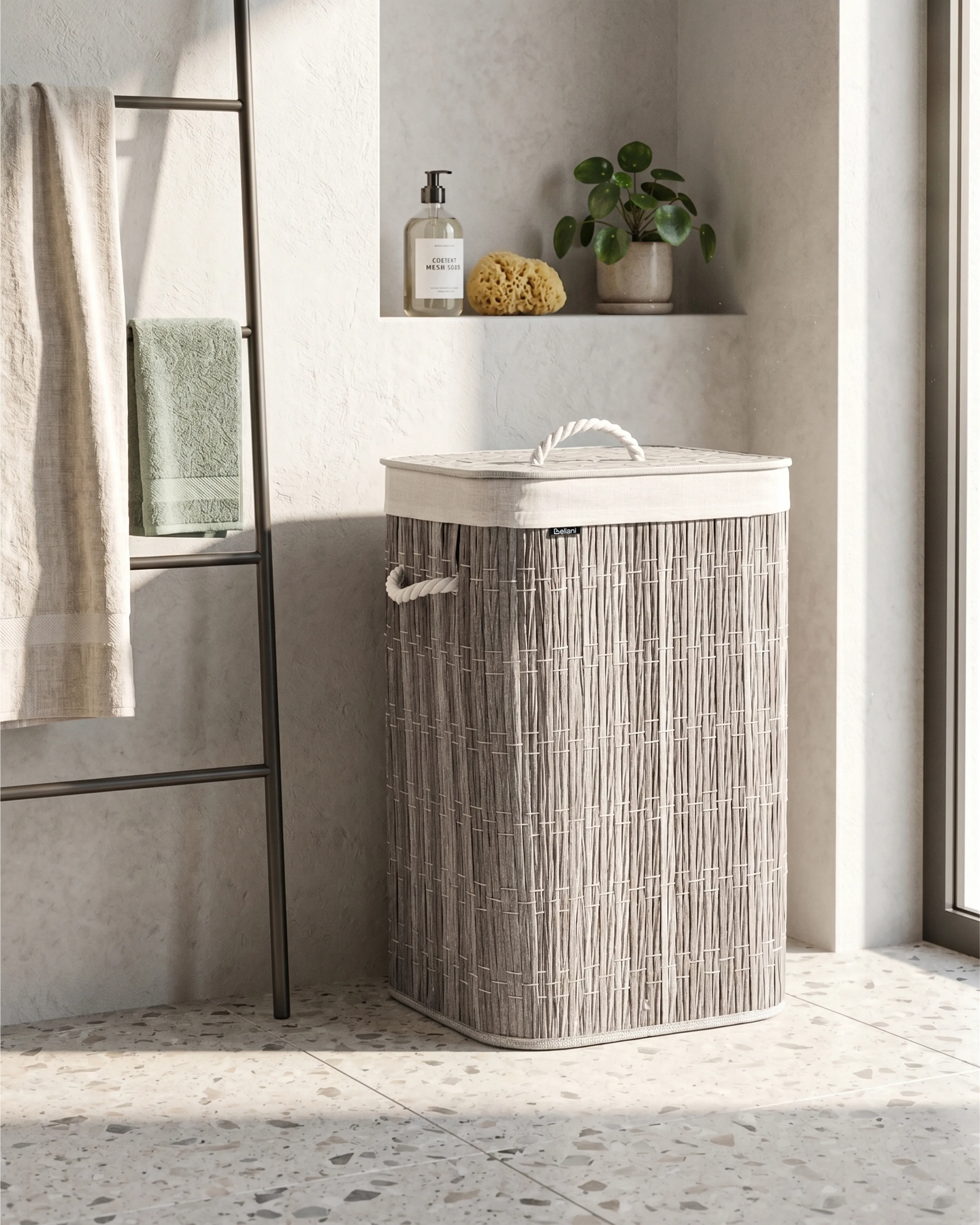Laundry Basket with Lid TRANCURA Fabric Grey 72 L