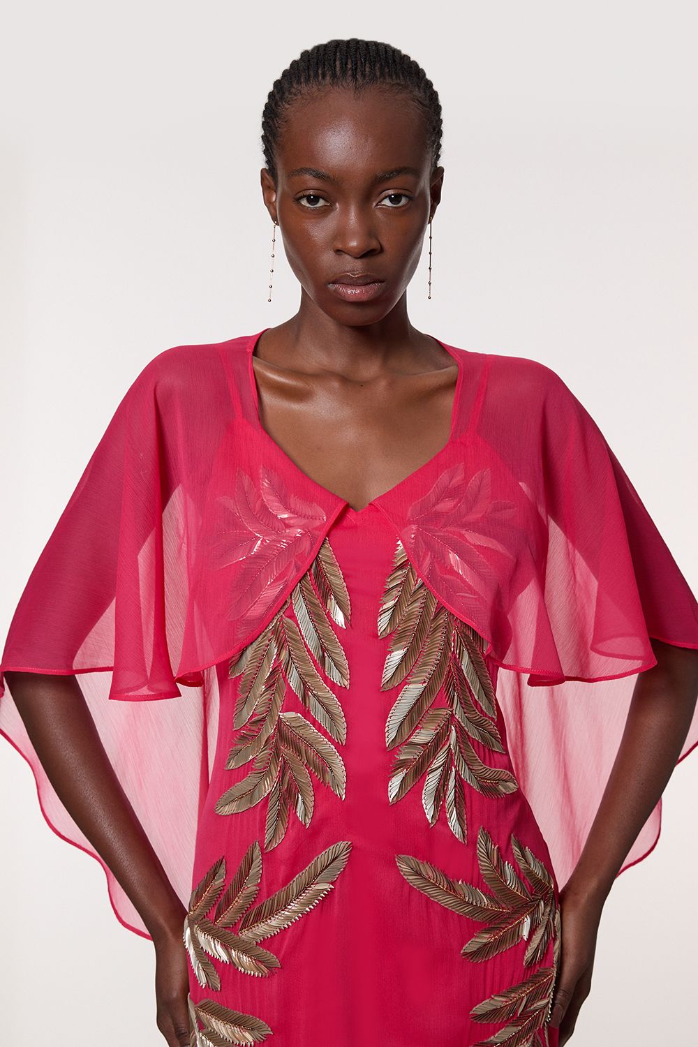 KarenMillen Tall Feather Embellished Woven Cape Sleeve Maxi Dress