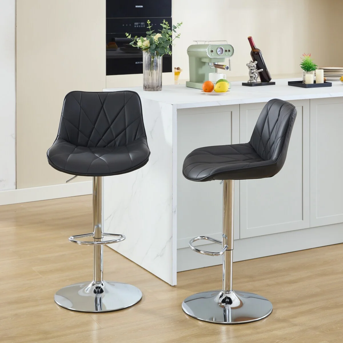 Swivel Tall Armless PU Leather Counter Height Barstools Set of 4