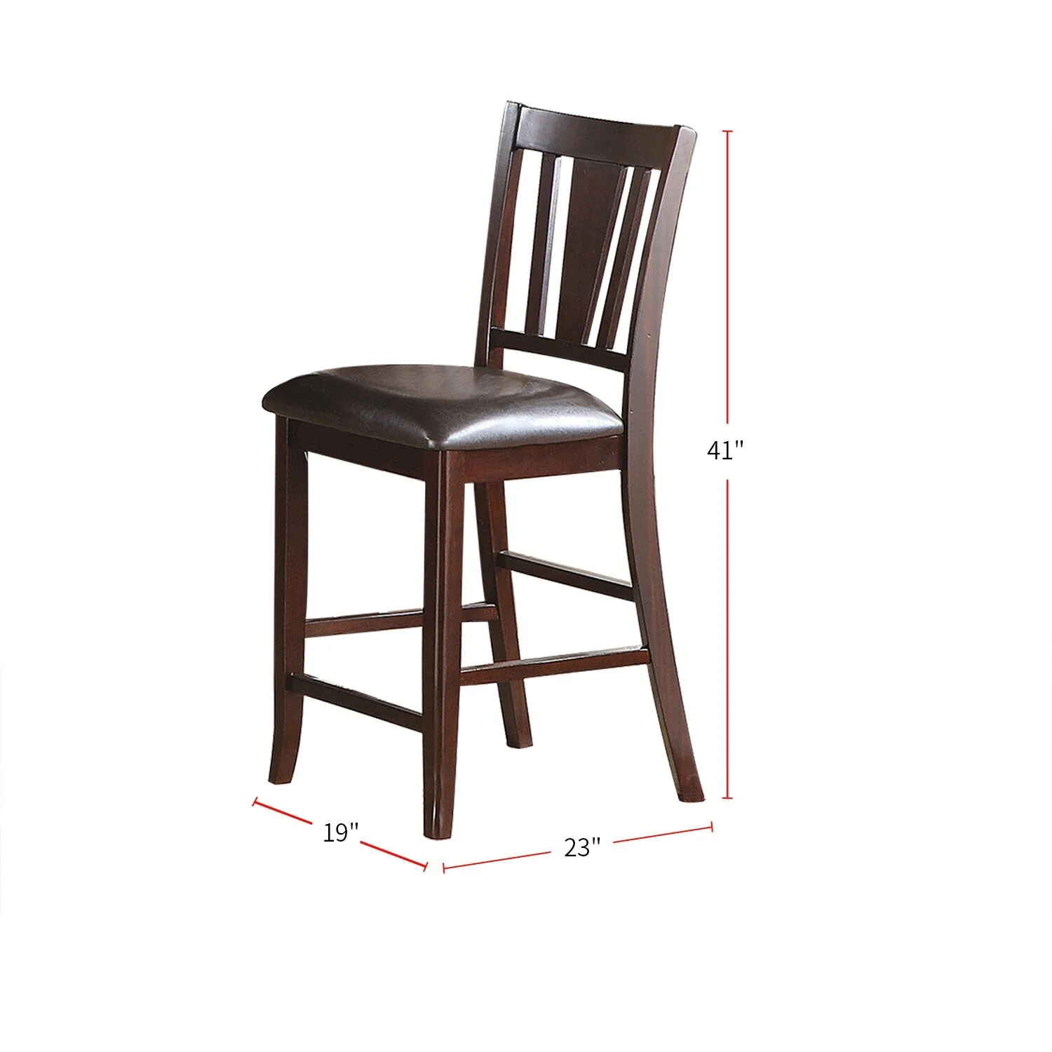 Upholstered Counter Height Chairs in Dark Brown Finish, Set of 2